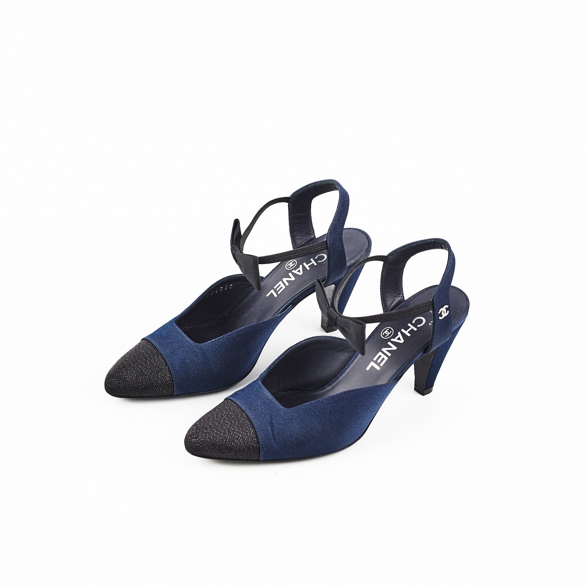 Chanel Navy Bowtie Slingback Heels - Elegant Women's Dress Shoes for Weddings, Parties & Special Occasions