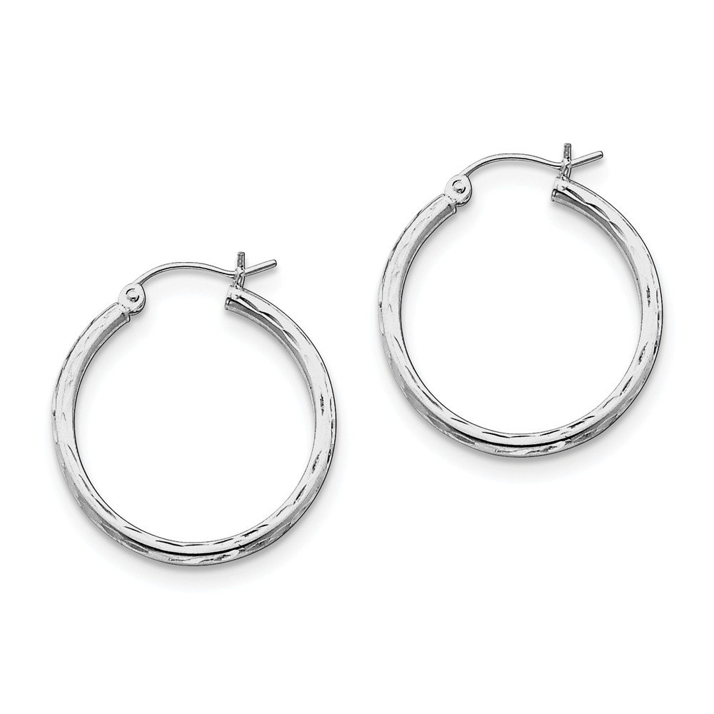 Sterling Silver Rhodium-Plated 2mm Diamond-Cut Hoop Earrings for Women - Elegant Everyday Jewelry for Work, Party & Special Occasions