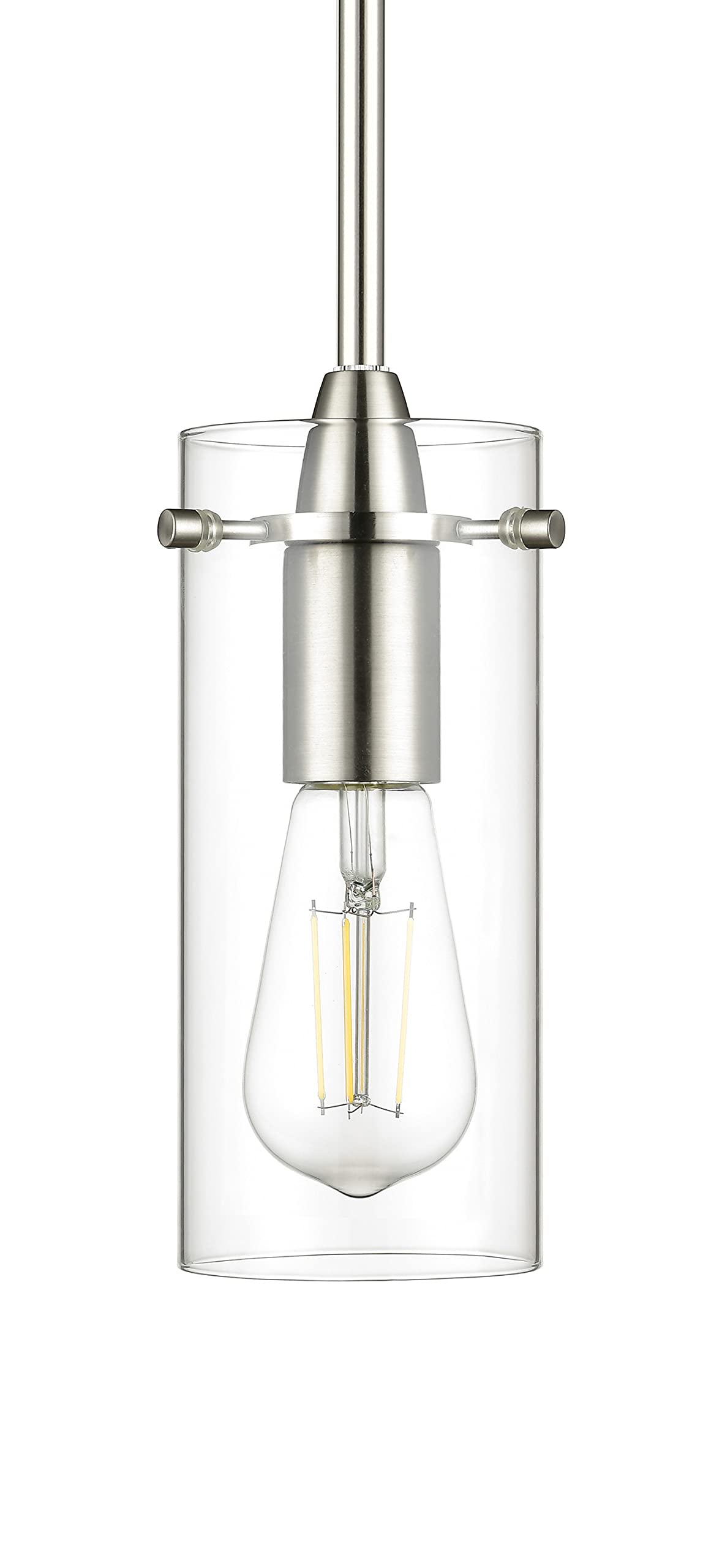 Brushed Nickel Pendant Lights for Kitchen Island - Small Clear Glass Pendant Light Fixture - Perfect for Dining Room, Bar Counter, and Home Decor Lighting