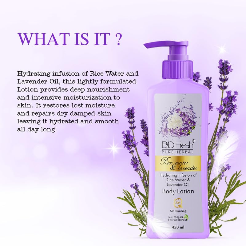 BIOFRESH HERBALS Rice Water & Malai Kesar Deep Nourishing Body Lotion for Dry Skin - Hydrating Moisturizer with Natural Ingredients (Pack of 2, 450ml Pump Bottles) | Perfect for Daily Skincare Routine & Winter Dry Skin Care