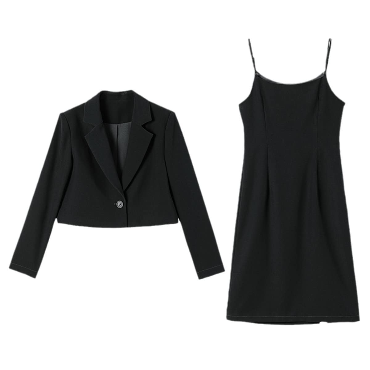 Women's Spring Suit Jacket & Strapped Dress Two-Piece Set - Fashionable Office Blazer Outfit for Professional Women | Perfect for Business Meetings, Work Attire & Formal Occasions