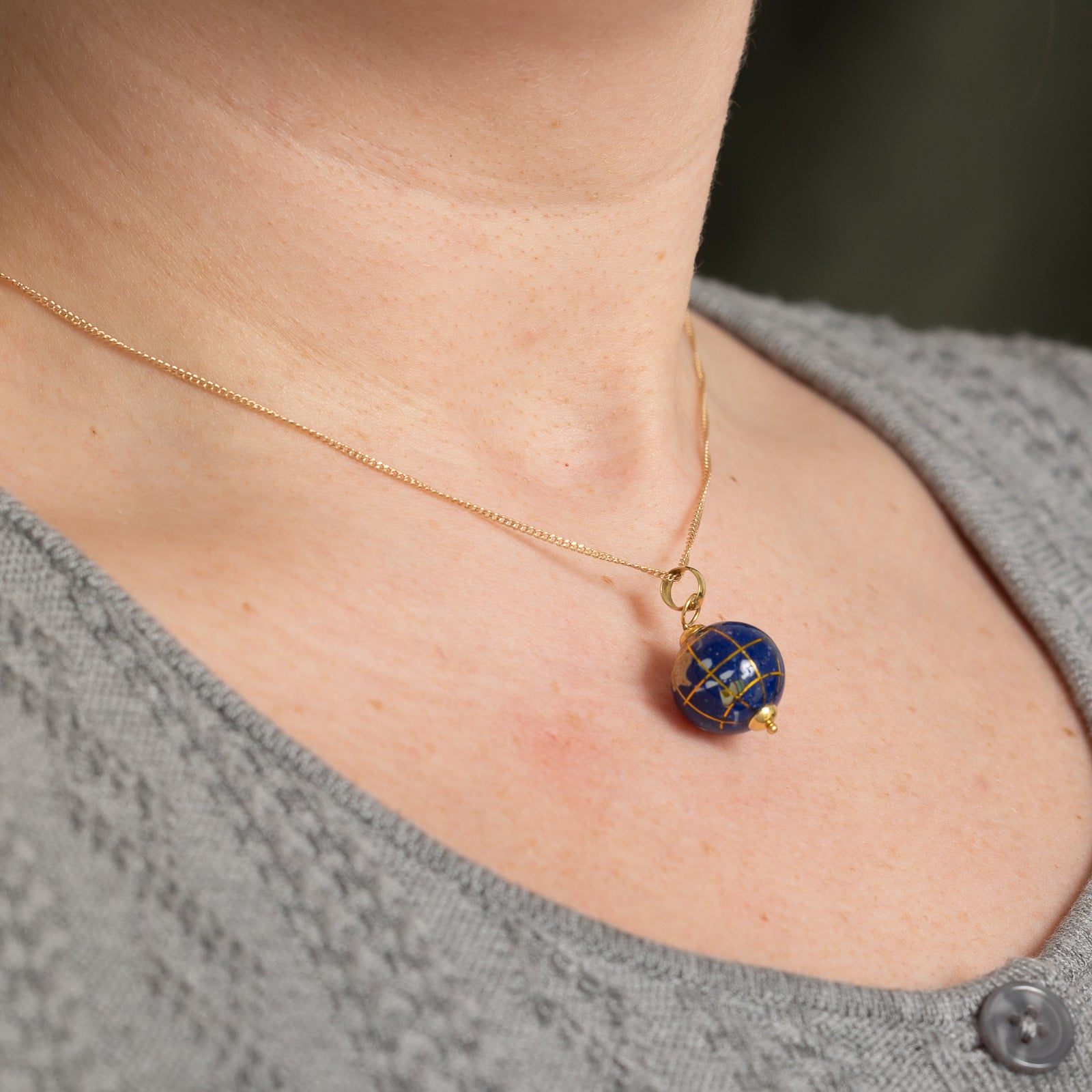 Italian Multi Gemstone Globe Pendant Necklace - Handmade Sterling Silver Jewelry for Women - Perfect Gift for Birthday, Anniversary & Travel Lovers