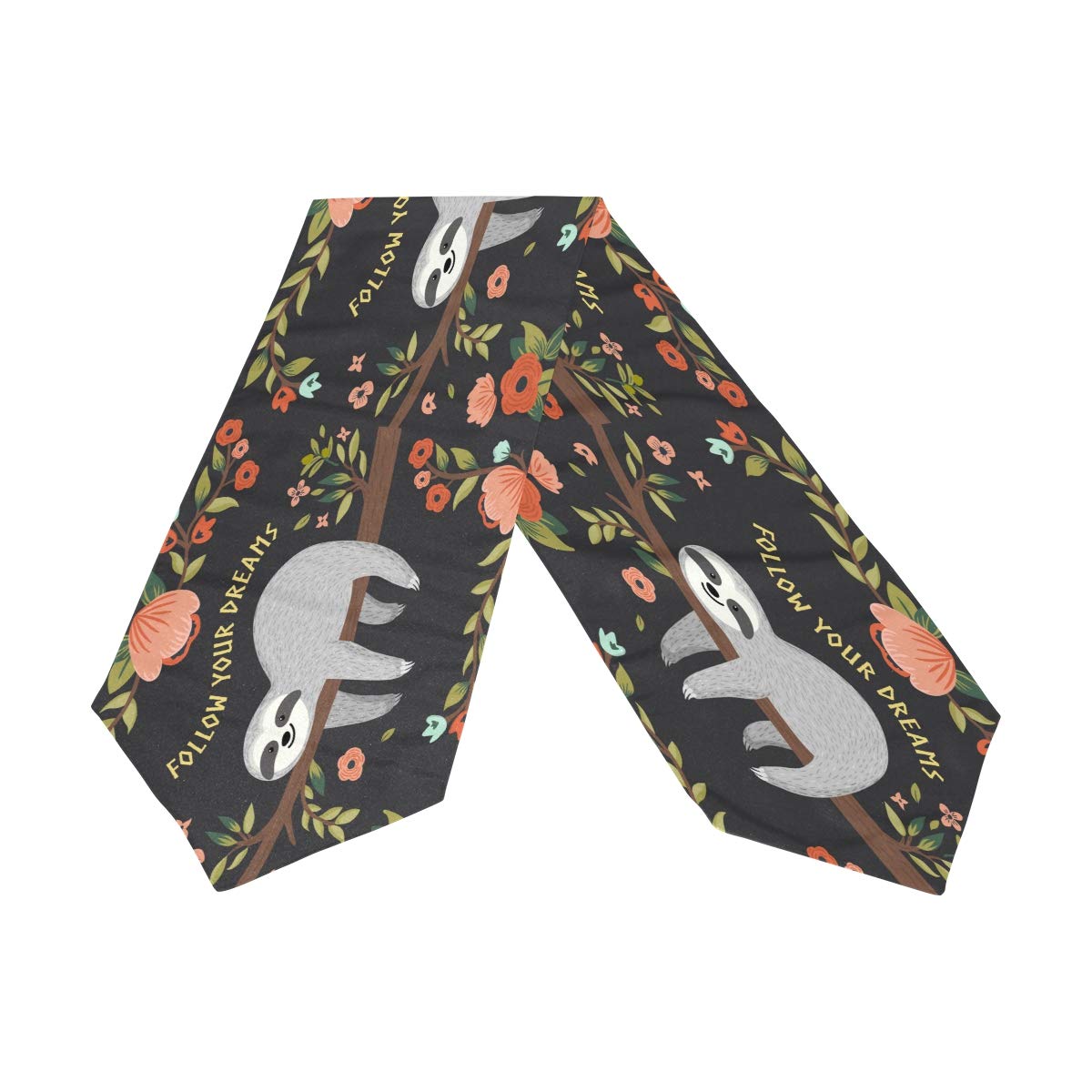 AUUXVA 13x90 Inches Long Table Runner - Cute Sloth & Flower Pattern Polyester Tablecloth for Dining Table, Kitchen, Coffee Table | Perfect for Home Decor, Parties, Banquets & Holiday Decorations