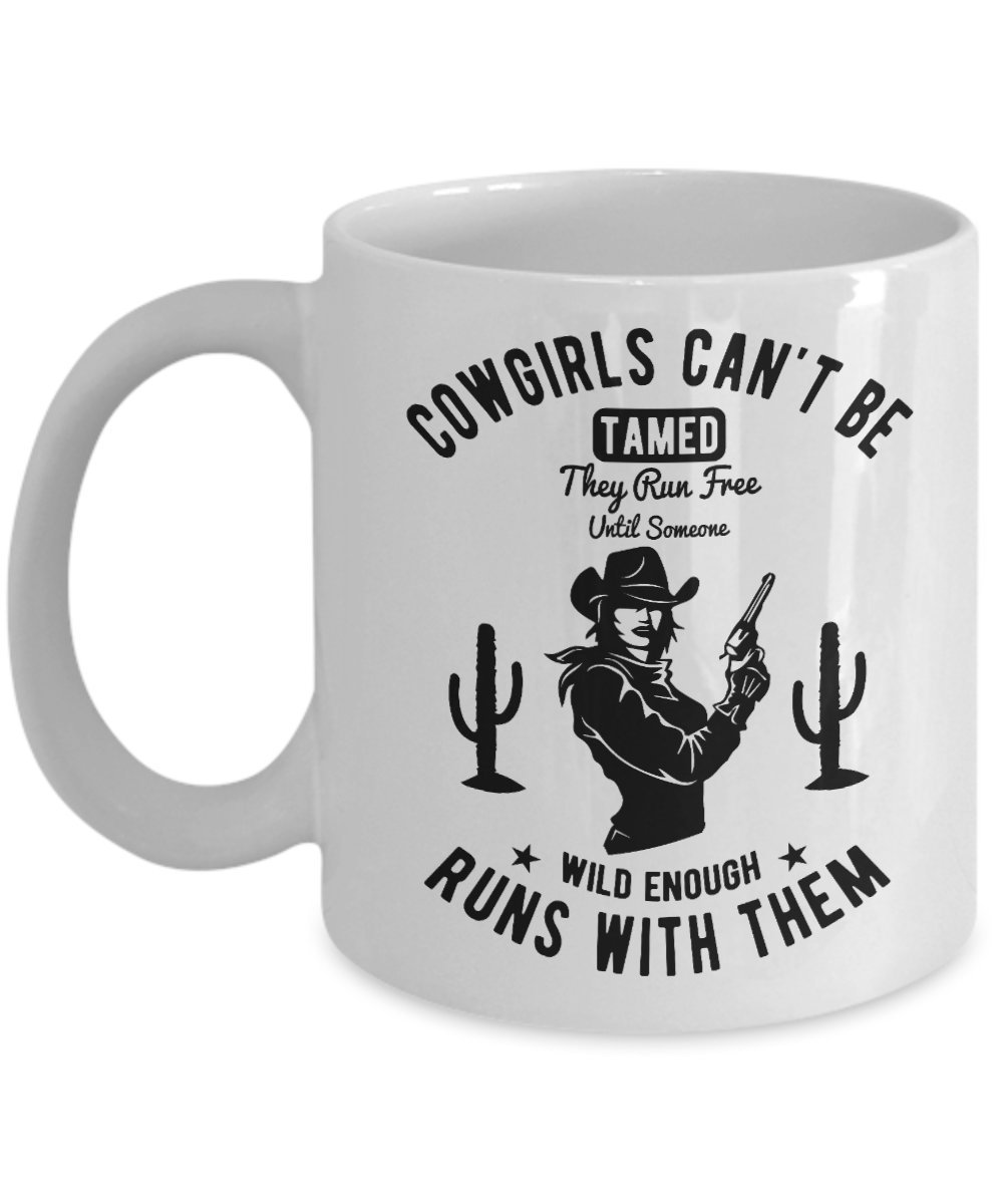 Cowgirl Coffee Mug for Women - Southern Country Themed Gift - 'Cowgirls Can't Be Tamed' Ceramic Cup - Perfect for Ranch, Farmhouse & Western Decor