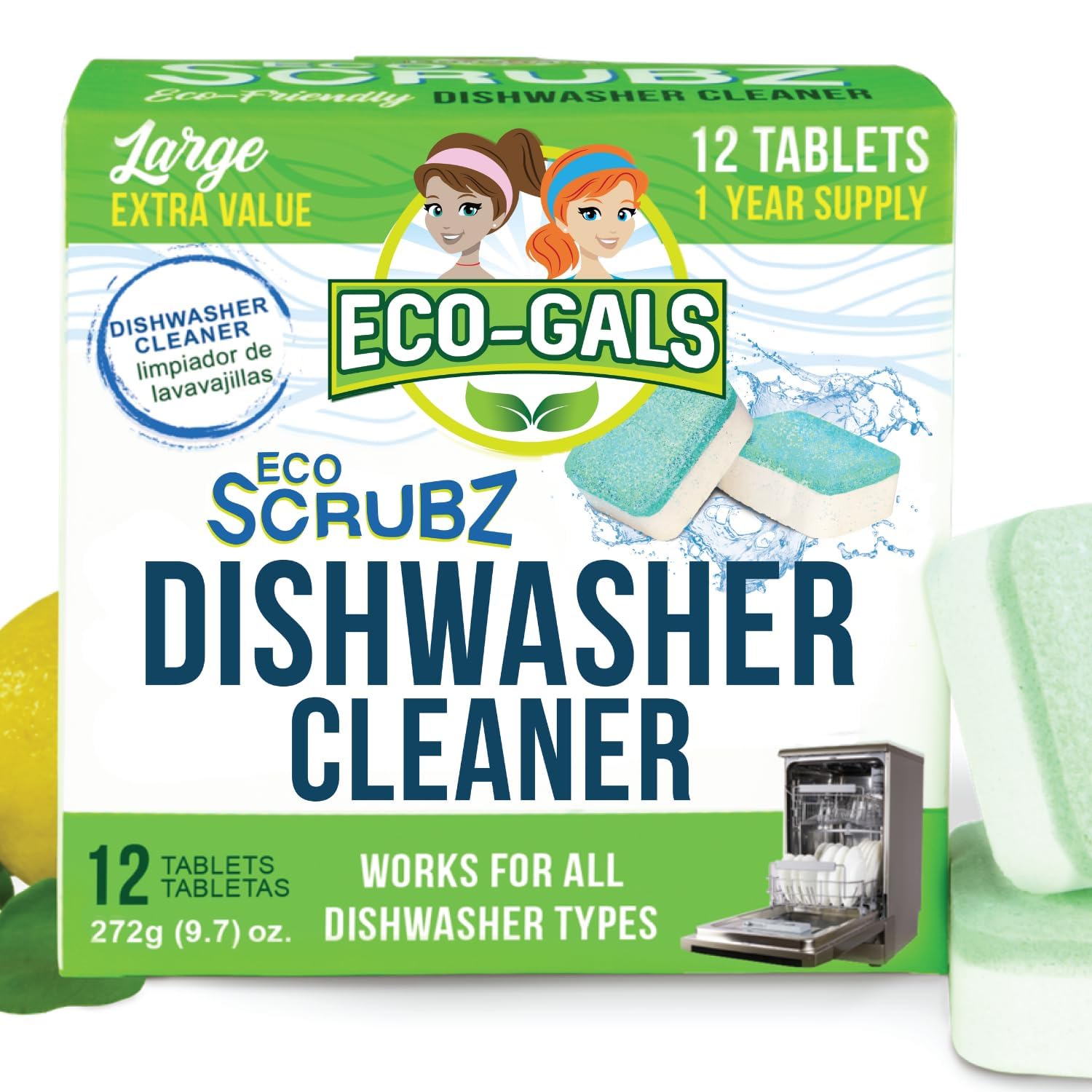 **Powerful Dishwasher Cleaner Tablets - Heavy Duty & Septic Safe - Removes Odors, Limescale, Grime & Calcium Buildup - 12 Month Supply (12 Unscented Tablets) - Ideal for Deep Cleaning & Maintaining Dishwashers**