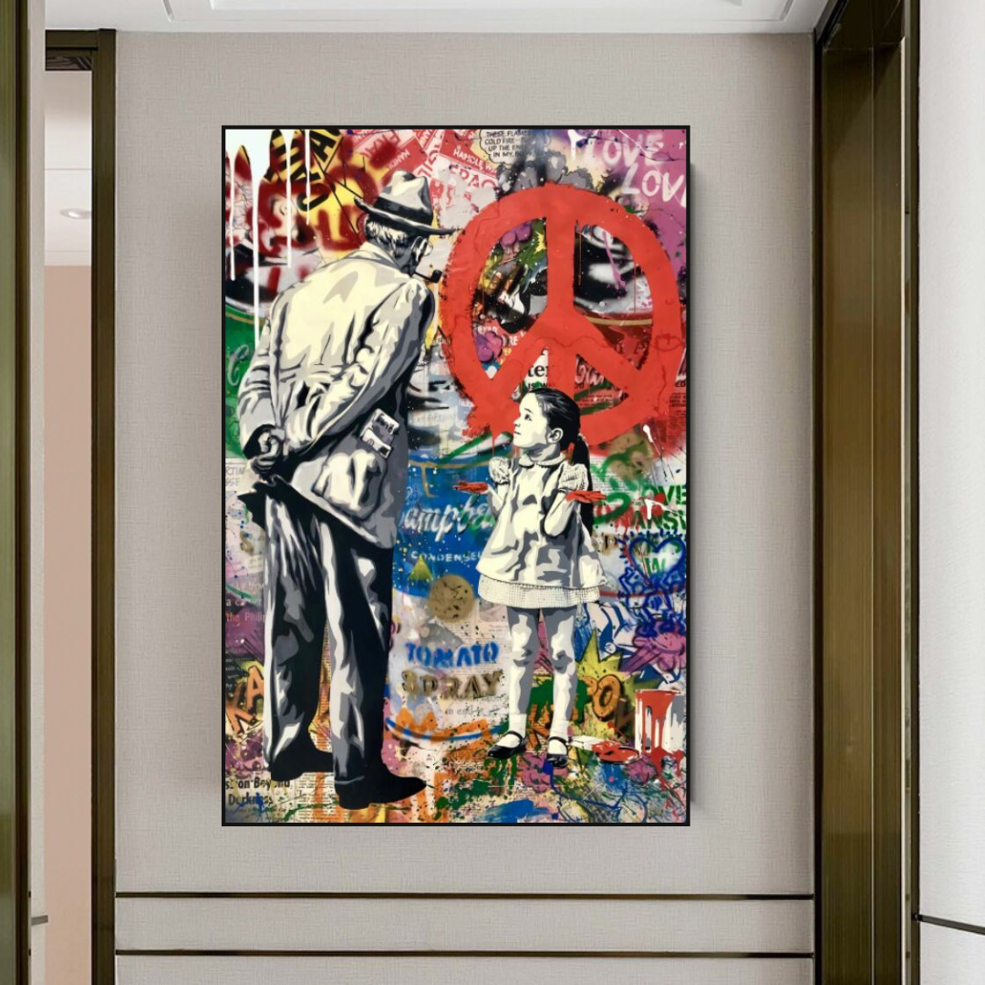 Banksy Peace Street Art Canvas Print - Inspirational Wall Decor for Living Room, Bedroom & Office | Modern Urban Home Decor