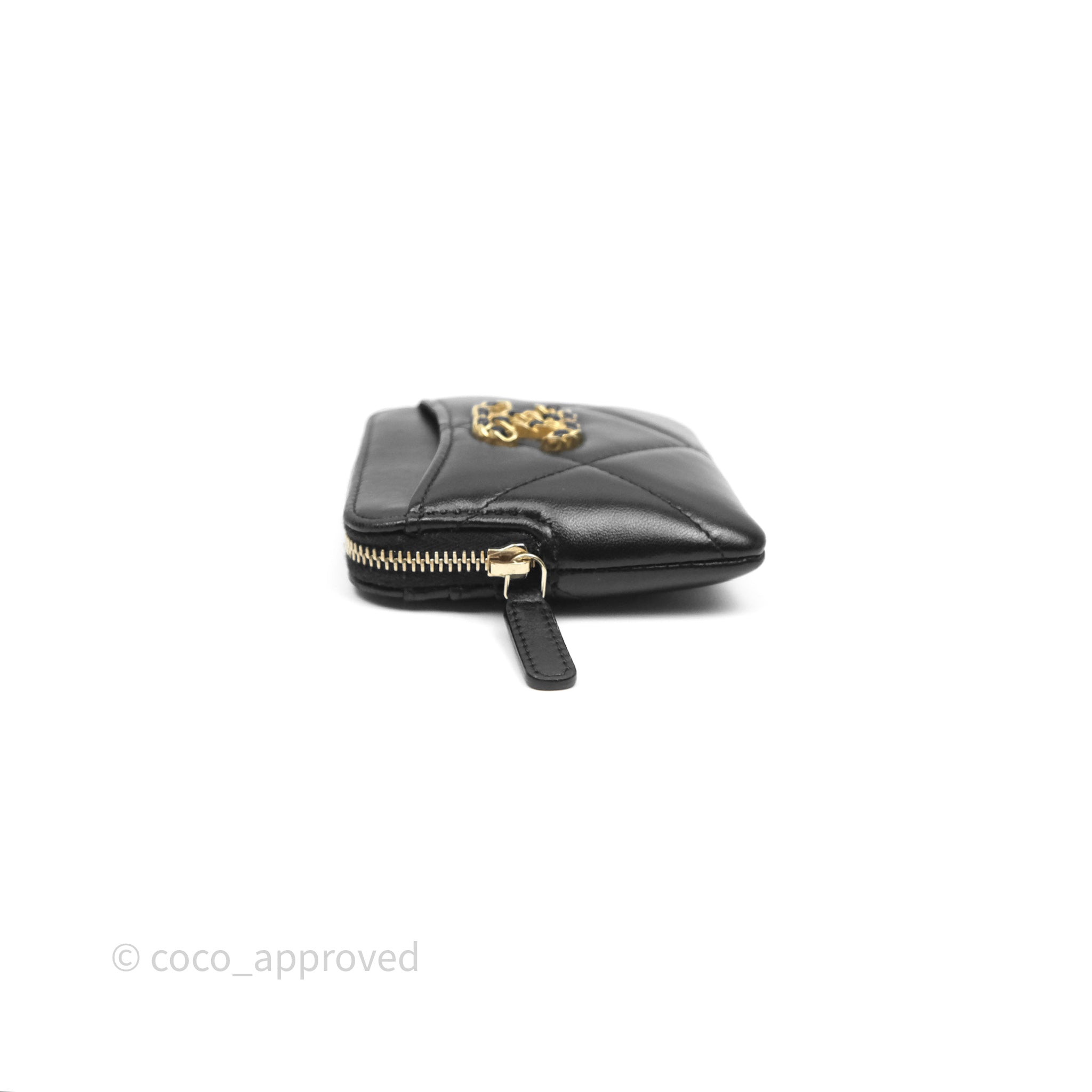 Chanel 19 Black Lambskin Leather Coin Purse with Gold-Tone Zipper - Luxury Small Wallet for Women, Perfect for Parties, Travel & Everyday Use