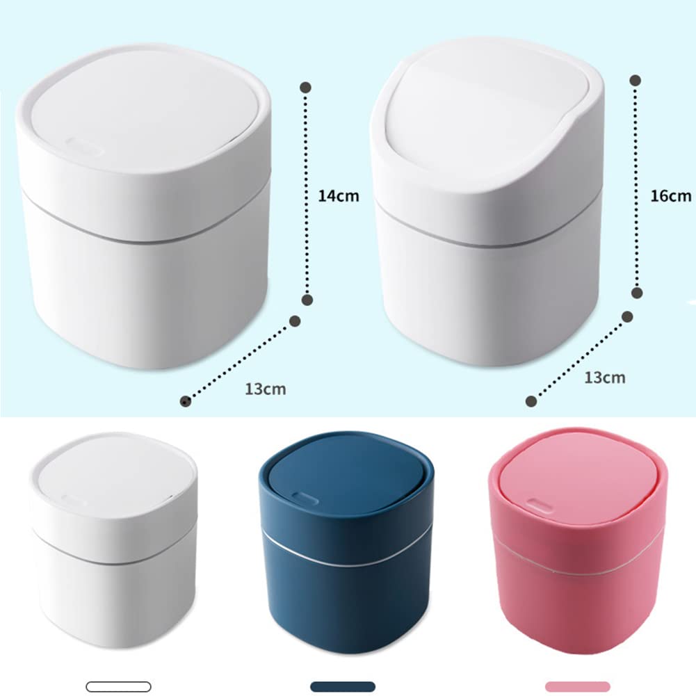 Mini Desktop Trash Can with Lid - Small Sanitary Waste Bin for Peeling Fruits, Snack Shells & Car Trash - Compact Office & Home Garbage Bin (White with Spring Cover) - Perfect for Desk, Kitchen Counter, Bedroom & Vehicle Use