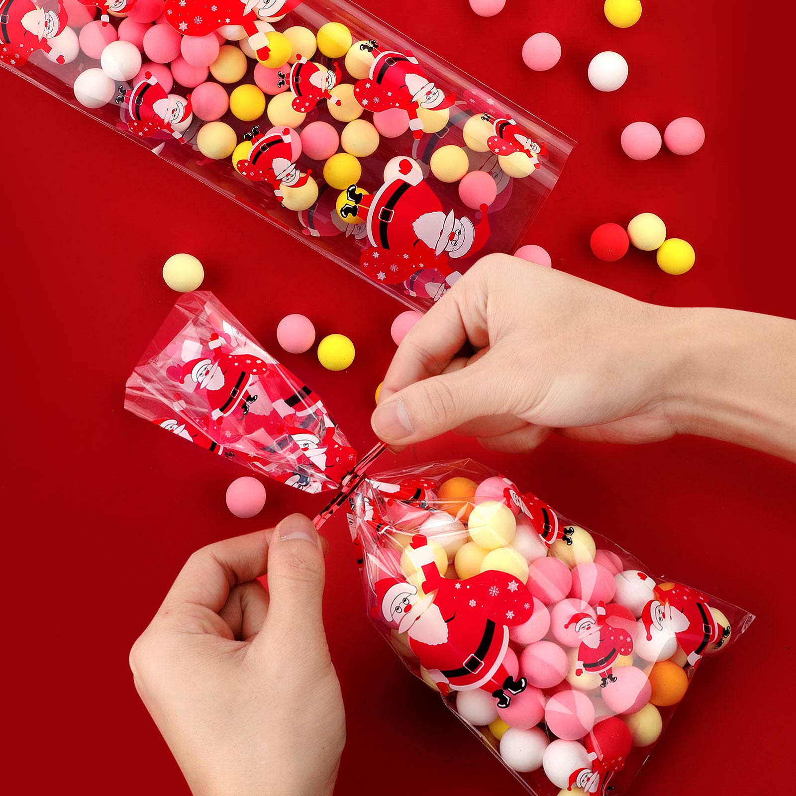 120-Piece Christmas Goodie Bags Set - 8 Styles Holiday Cellophane Treat Bags for Candy, Cookies & Party Favors with 200 Twist Ties - Perfect for Christmas Parties, Gift Giving & Holiday Celebrations