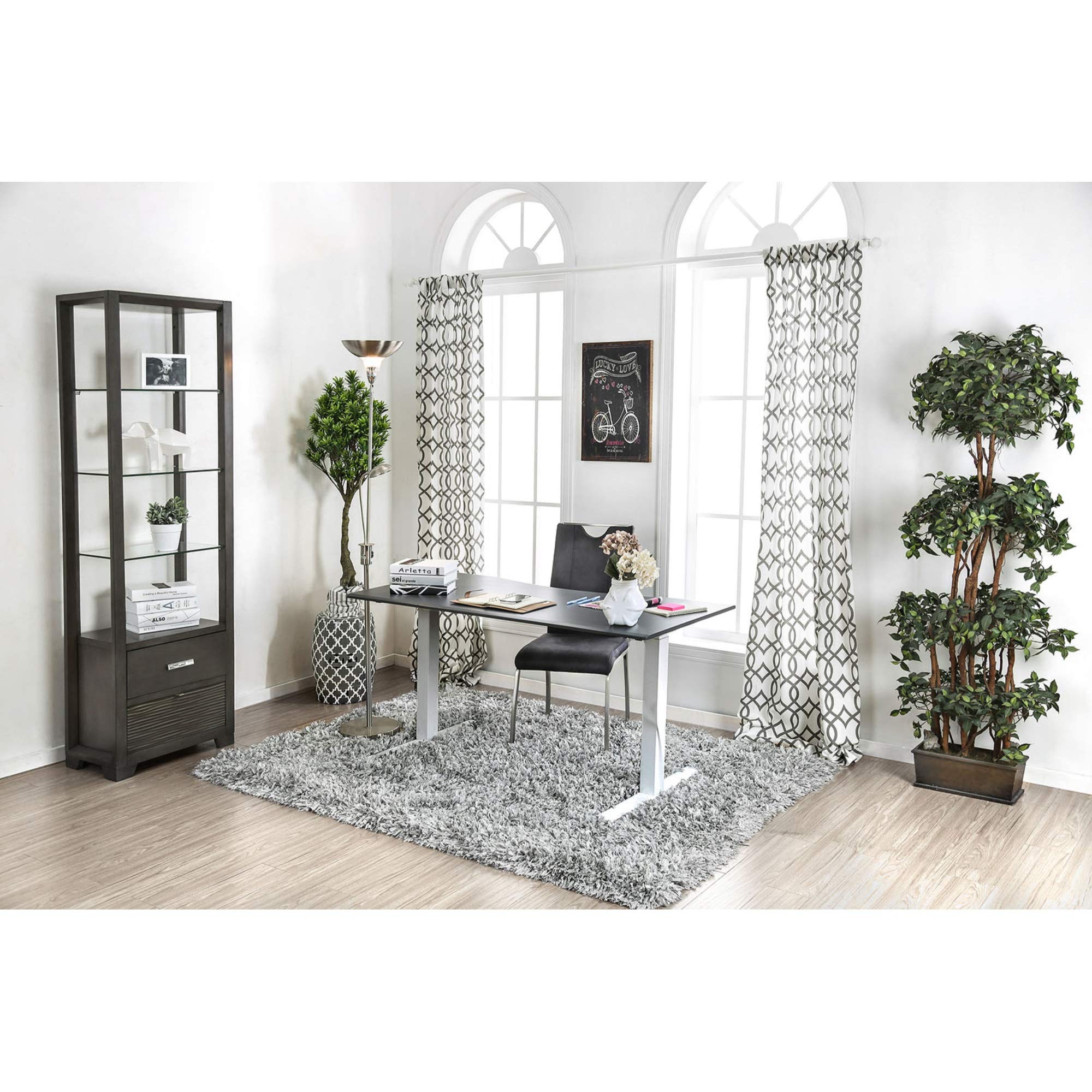 Benjara Benzara Minimalist Metallic Adjustable Height Desk - White & Gray Modern Office Desk for Home Office, Study Room or Workspace