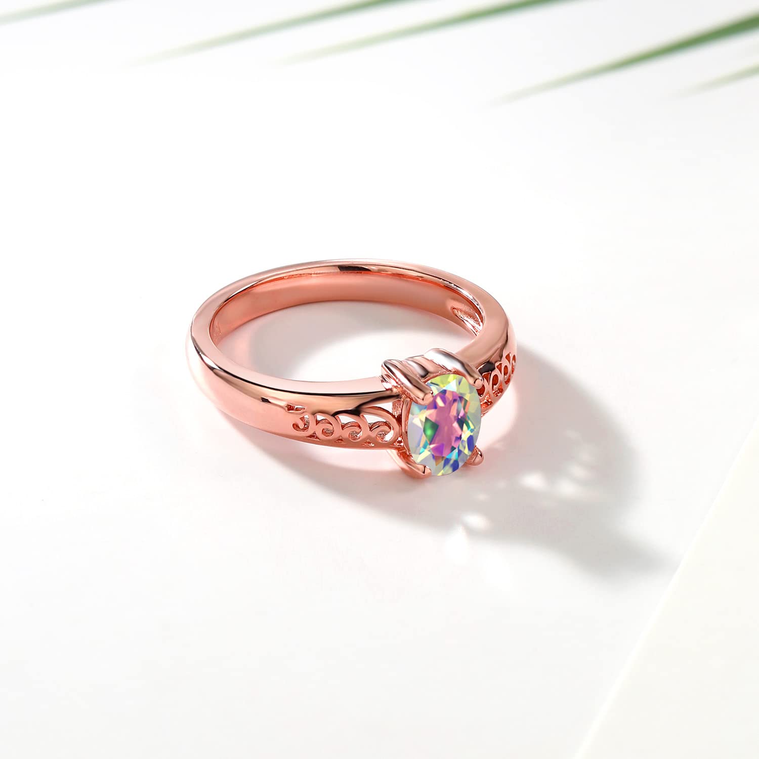 1.00 Ct Oval Mercury Mist Mystic Topaz Ring - 18K Rose Gold Plated Sterling Silver Jewelry for Women | Elegant Gift for Anniversary, Birthday & Special Occasions