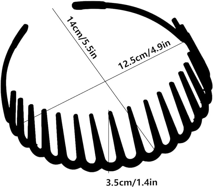 Non-Slip Resin Hair Hoop - Matte Finish Teeth Comb Headband for Women & Girls (2 Pack, Black) | Wavy Toothed Hair Clasp for Ponytails, Updos & Everyday Styling
