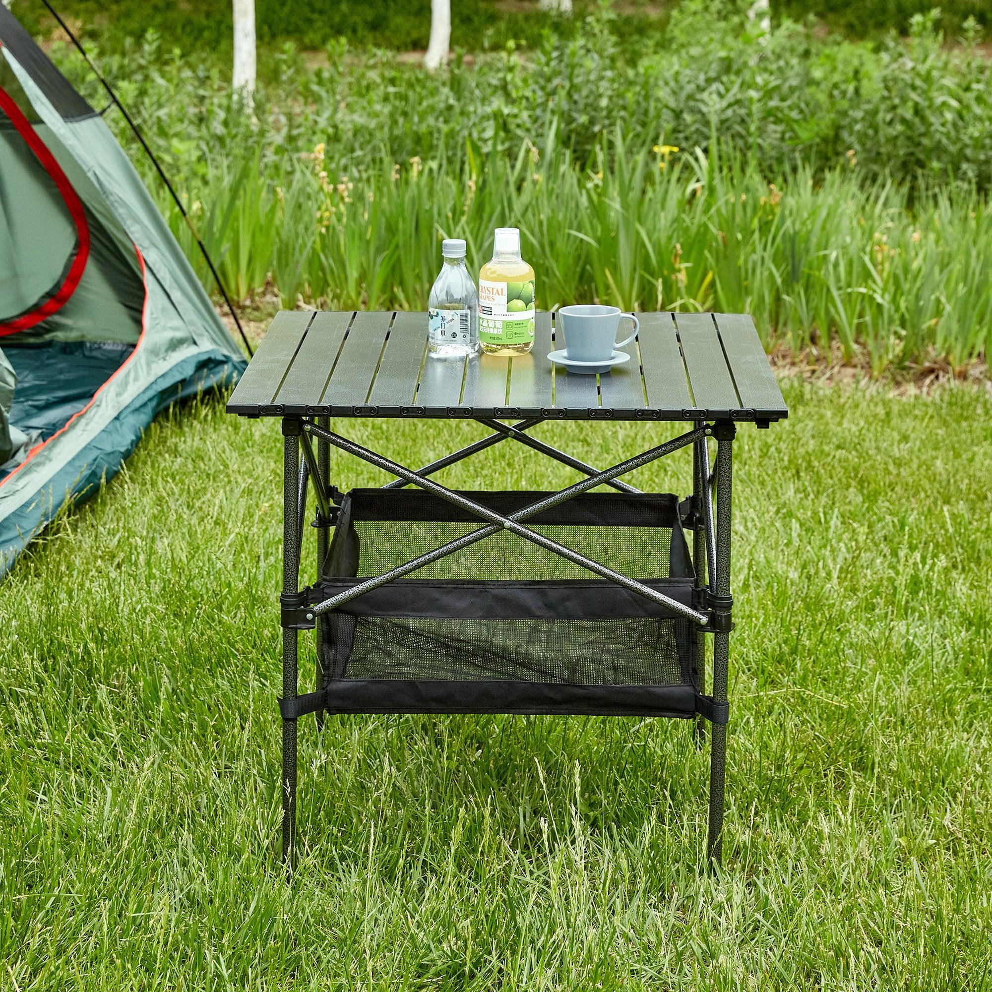 Lightweight Aluminum Folding Outdoor Table with Carrying Bag - Portable Roll Up Square Table for Camping, Picnics, Beach, Backyard, BBQ, Party (27.56x27.56x27.56 Inches, Black) - Perfect for Outdoor Adventures, Tailgating & Small Space Living