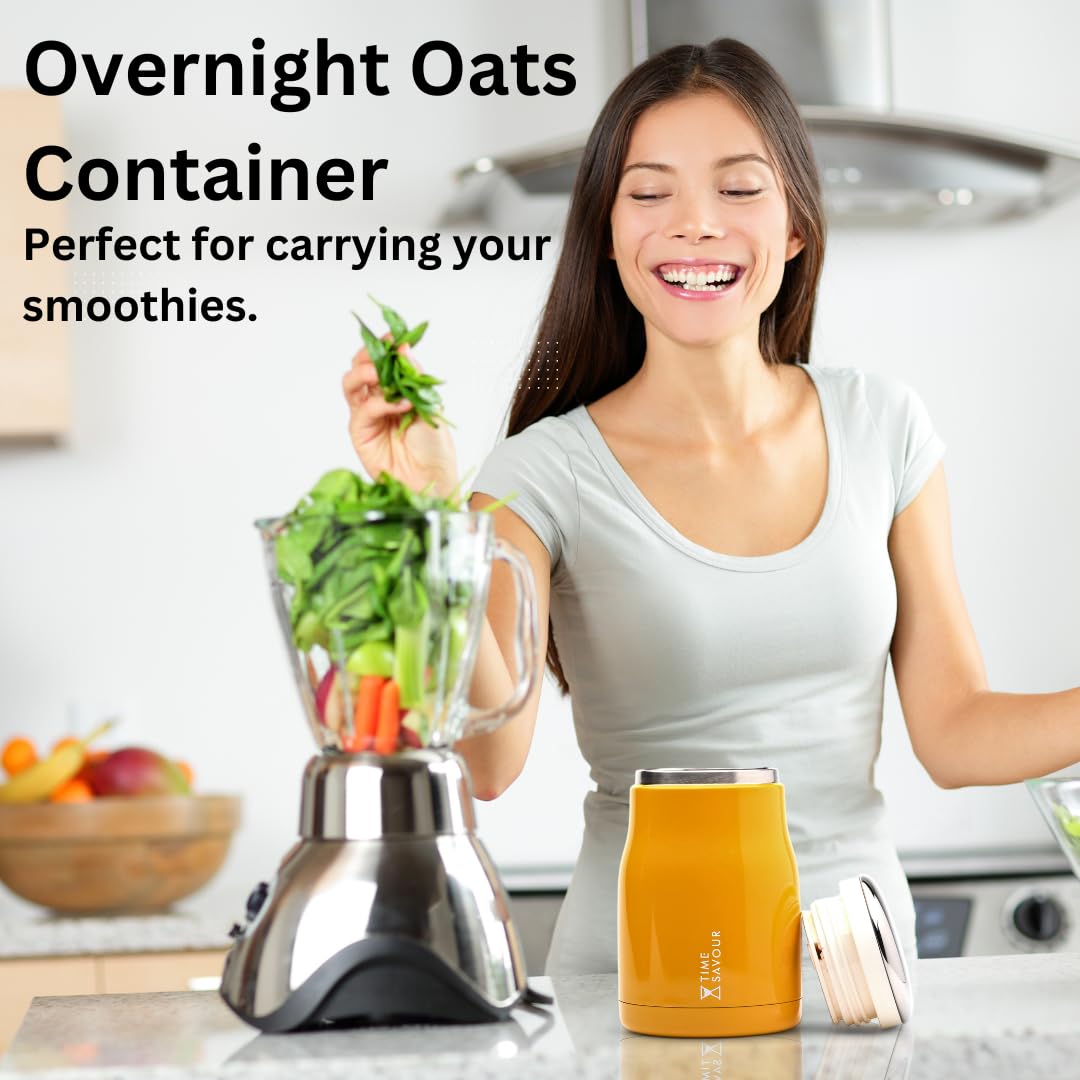 16oz Insulated Overnight Oats Containers with Lids - BPA-Free Leakproof Food Storage Jars for Oatmeal, Smoothies, Yogurt, Pasta & Soup - Perfect Thermos Lunch Box for Kids, Adults & Meal Prep (Yellow) - Ideal for Office, School, Travel & Camping