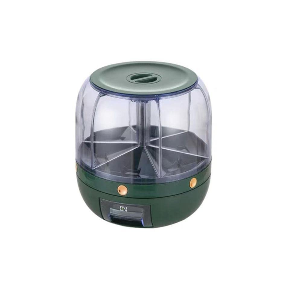 6-Grid Rotatable Rice Bucket - Airtight Grain Storage Container for Kitchen, Dry Food Dispenser & Cereal Organizer - Perfect for Rice, Soybean, Corn, Flour - Ideal for Pantry Organization & Bulk Food Storage
