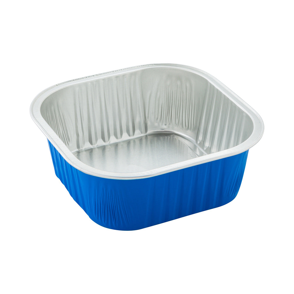10 oz Square Blue Aluminum Baking Cups with Lids - 4.25
