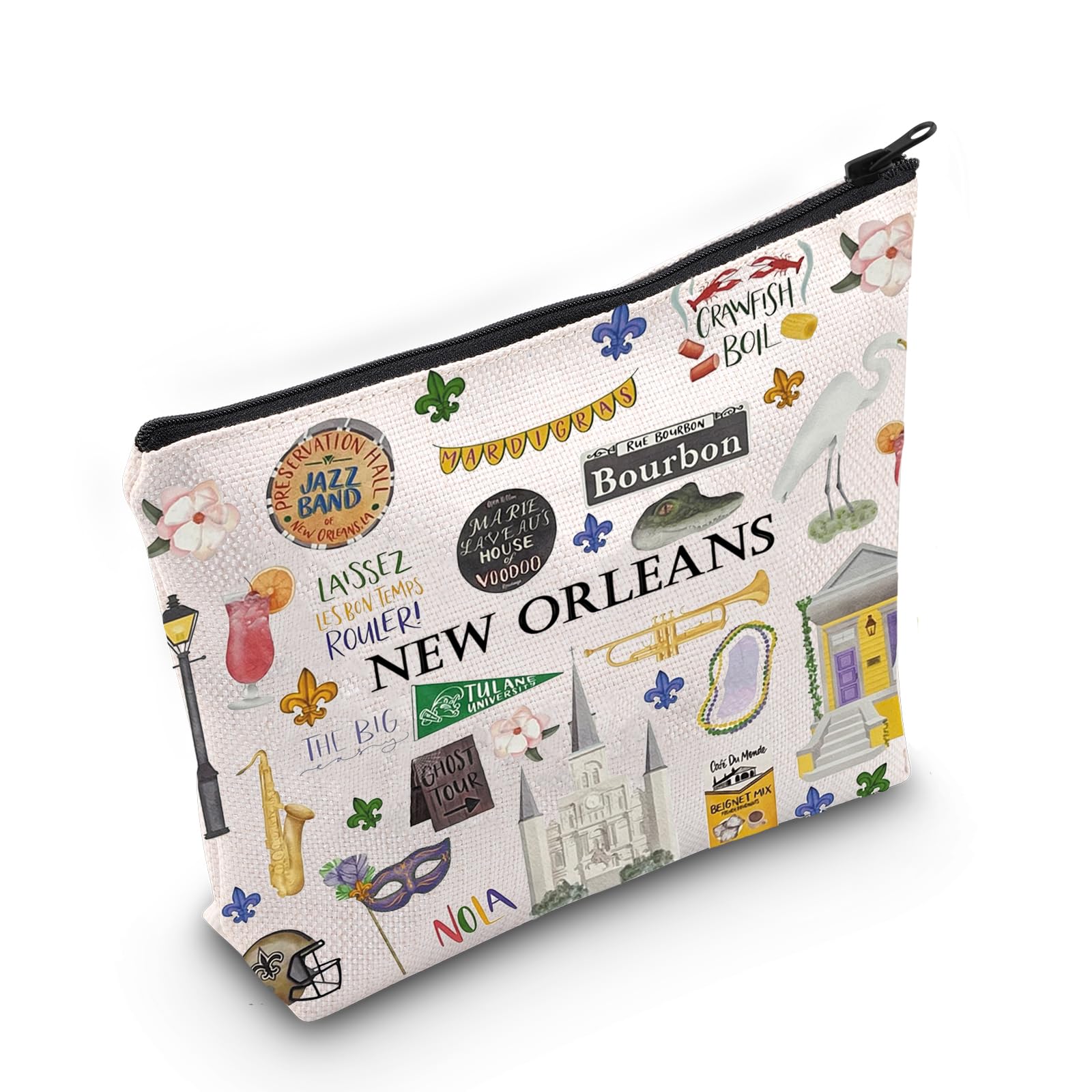New Orleans Themed Cosmetic Makeup Bag - Travel Organizer for Women | Perfect New Orleans Souvenir Gift for Her | Great for Vacation, Travel & Daily Use