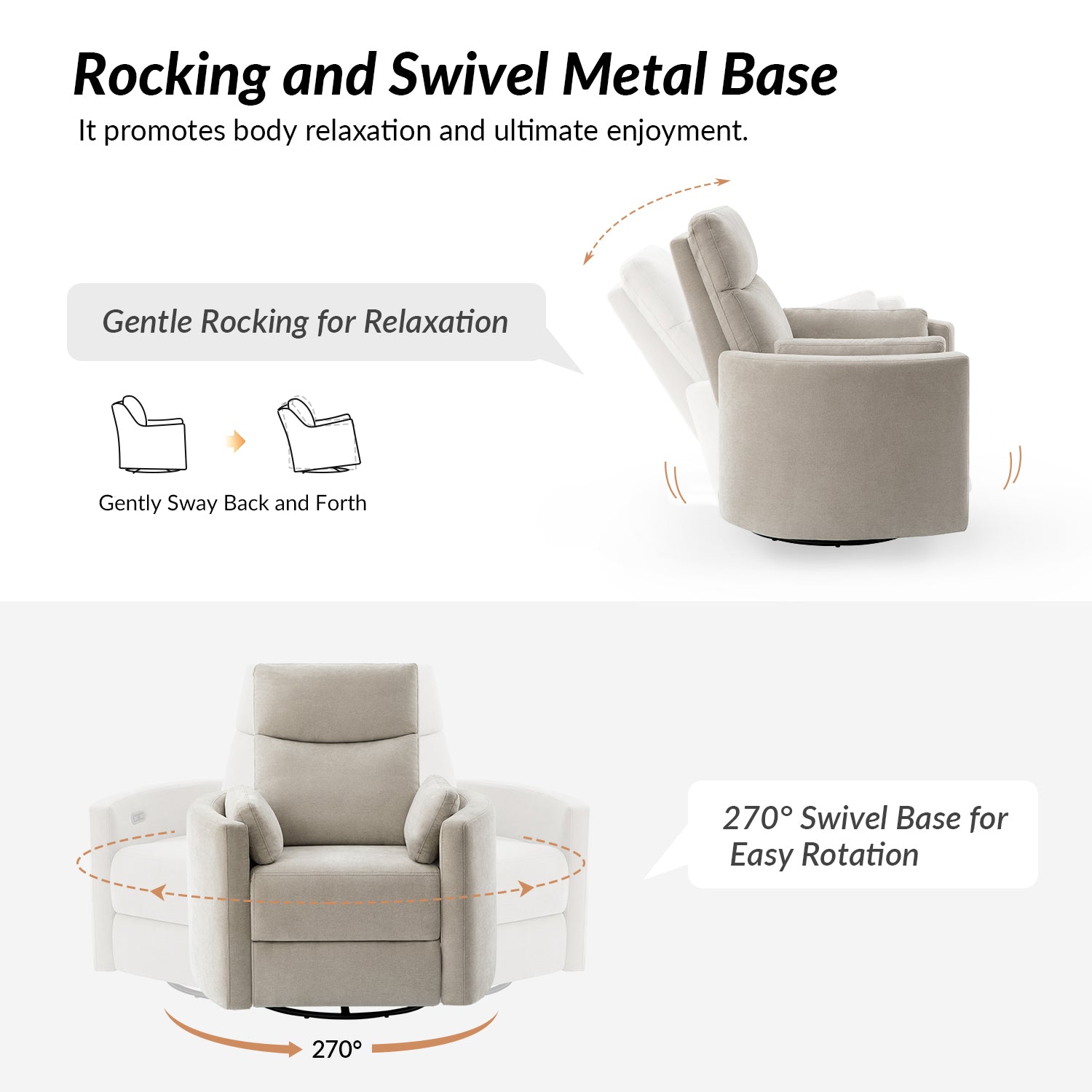 Monica Swivel Rocker Power Recliner Chair with Adjustable Headrest & Lumbar Support - Optional Removable Pillows - Perfect for Living Room, Home Theater & Relaxation