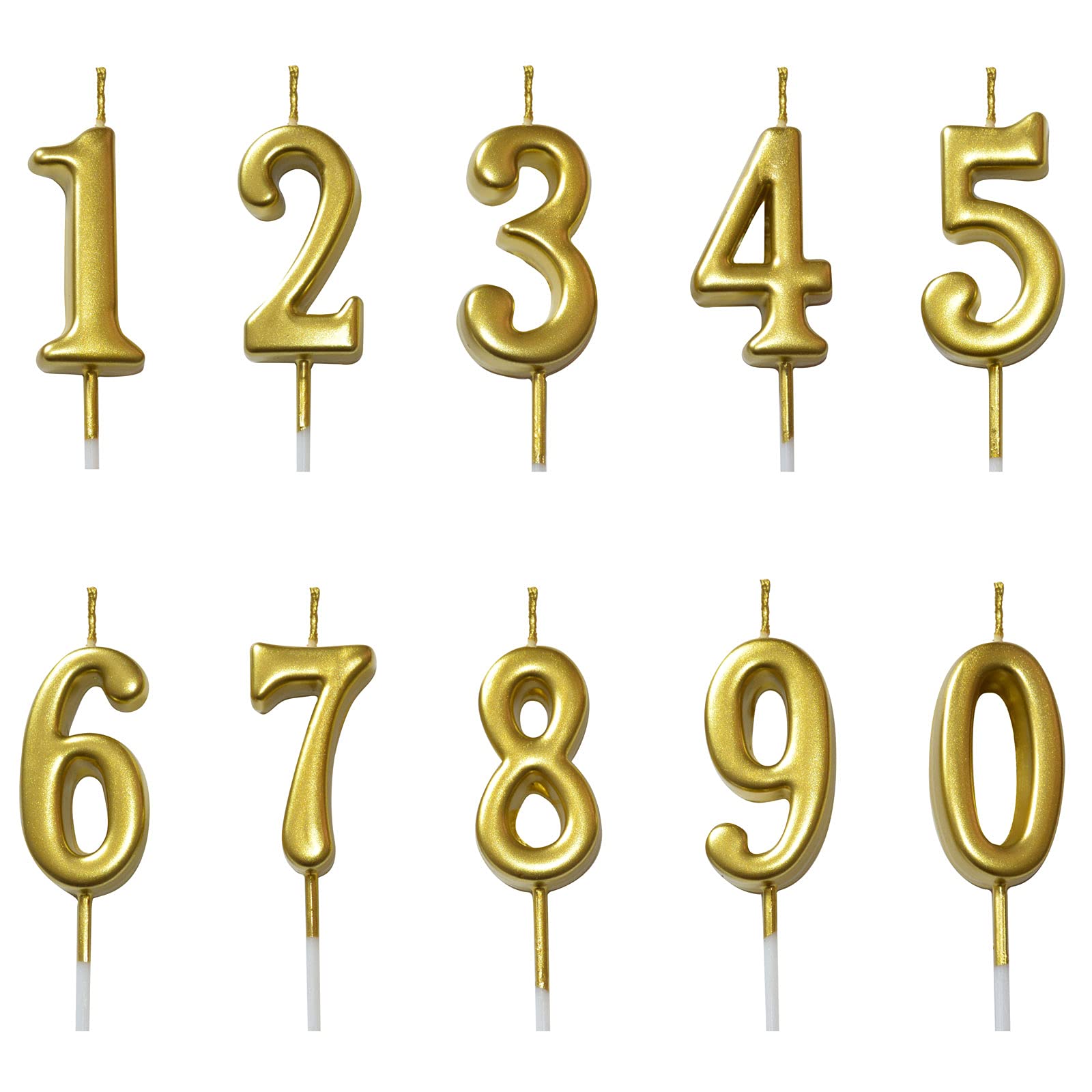 10-Pack Gold Number Candles for Birthday Cakes - Elegant Numeric Cake Toppers for Kids & Adults - Perfect for Birthday Parties, Weddings & Celebrations (Set of 10)