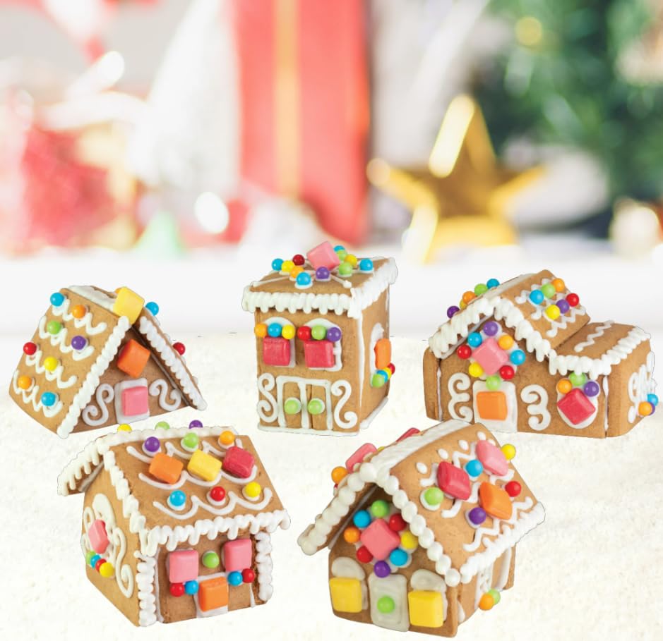Pitching Pigeon Star Burst Gingerbread Cookie House Kit - Christmas Holiday Baking Set with 5 Mini Houses (25oz) - Includes Brand Magnet - Perfect for Holiday Parties, Family Baking & DIY Decorations
