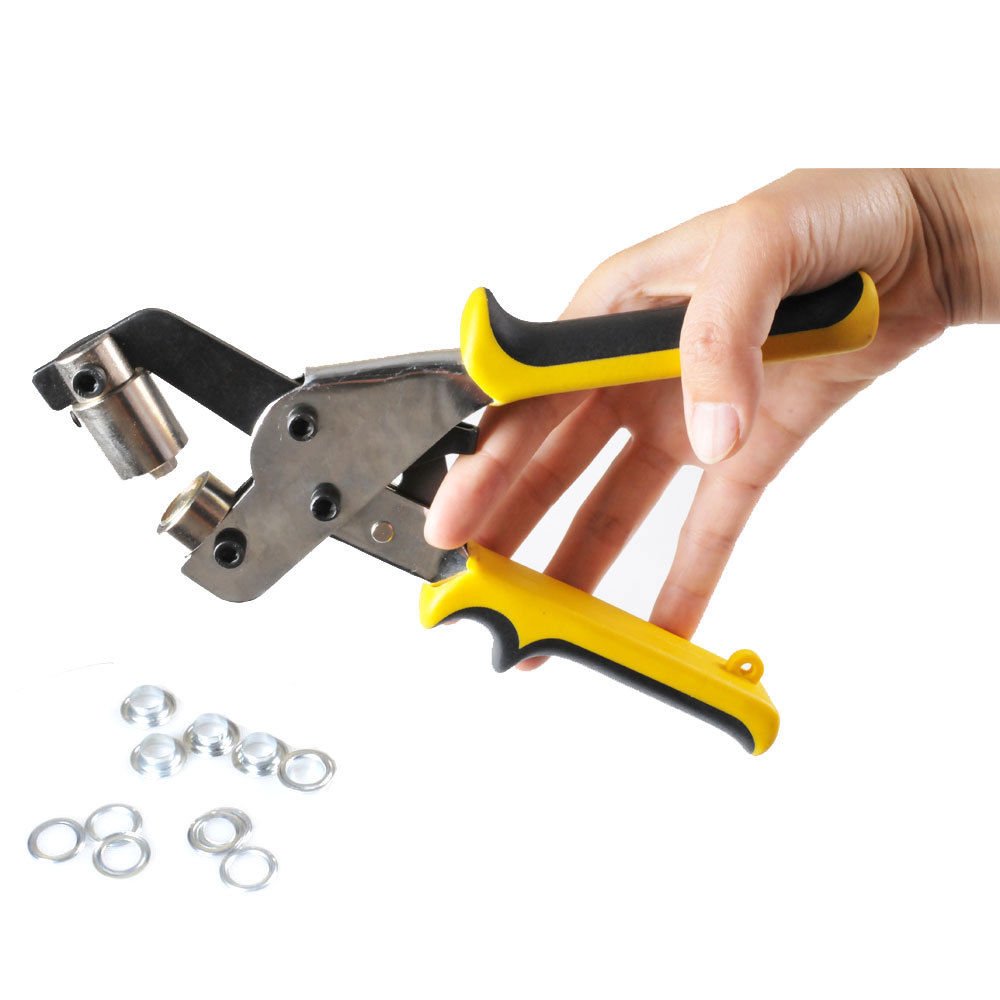 Portable Hand Press Grommet Tool Kit with 500pcs Yellow Eyelets - Heavy Duty Hole Punch for Vinyl Banners, Signs, Tarps & Fabric - Perfect for DIY Projects, Home Repairs & Professional Sign Making