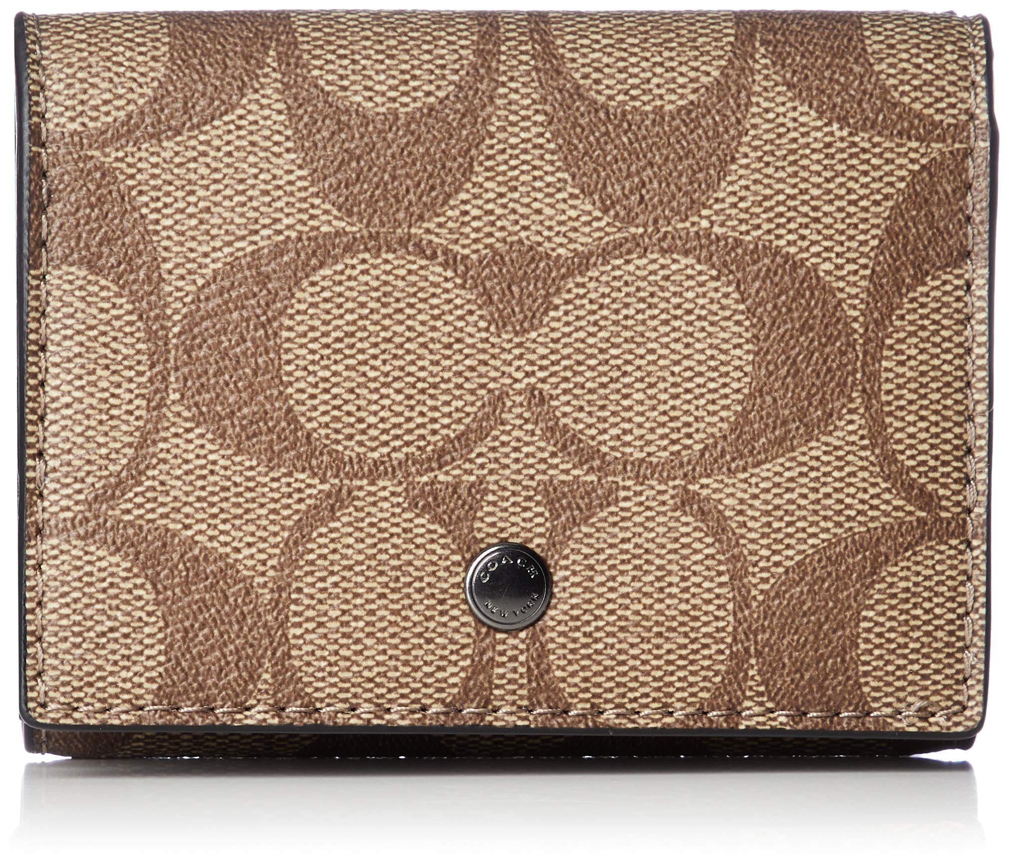 COACH Women's Leather Trifold Wallet - Slim RFID Blocking Credit Card Holder with Multiple Pockets (Qb/Tan) - Perfect for Everyday Use, Travel & Gift Giving