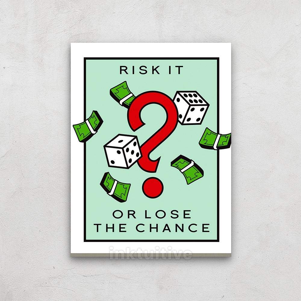 Inktuitive 'Take The Chance' Motivational Wall Art - 40x30 Premium Framed Canvas Print for Living Room & Office Decor | High Resolution Large Monopoly Money Inspired Artwork | Perfect for Home, Office & Game Room Decor