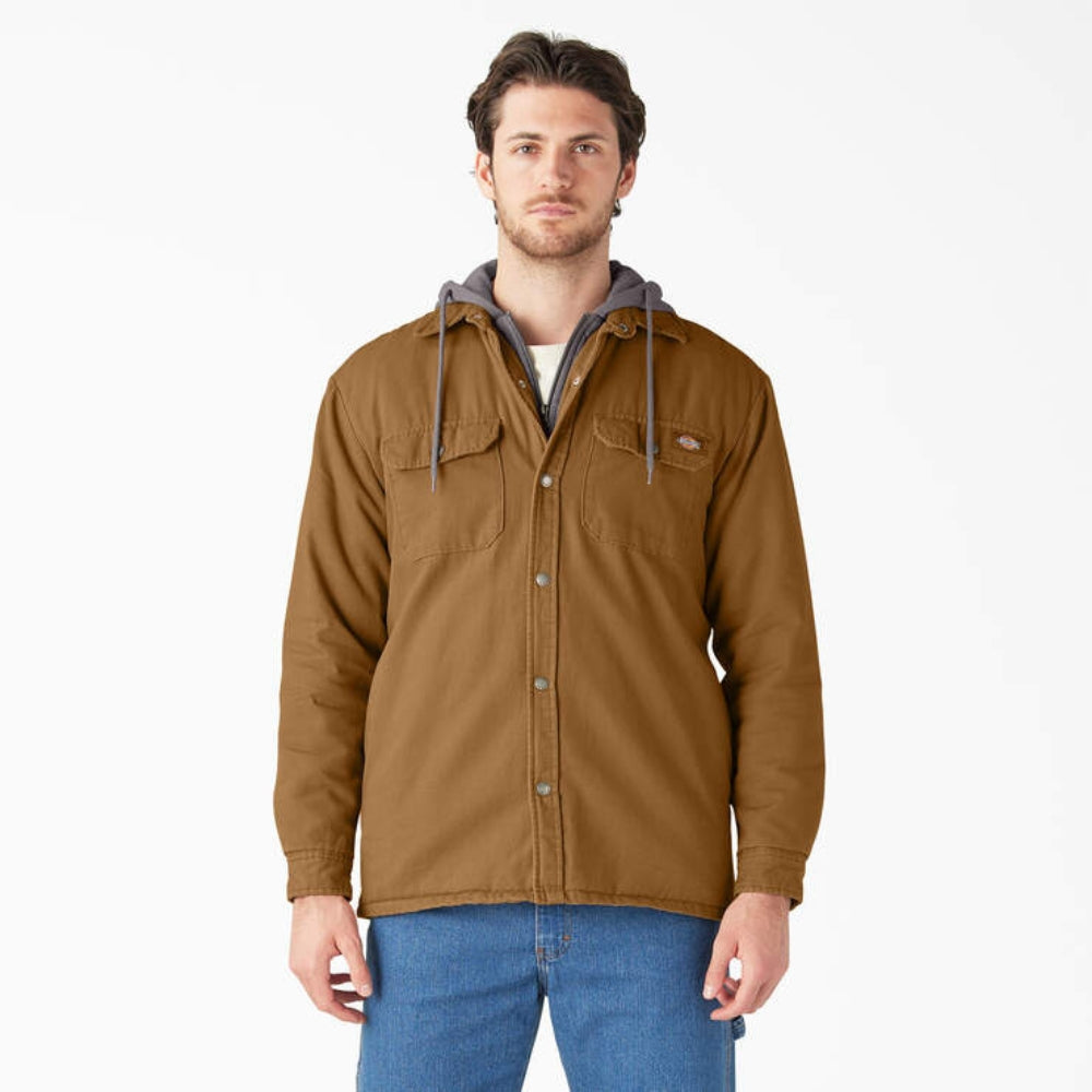 Dickies Men's Water Repellent Duck Hooded Shirt Jacket - Durable Workwear for Outdoor Activities, Construction & Casual Wear