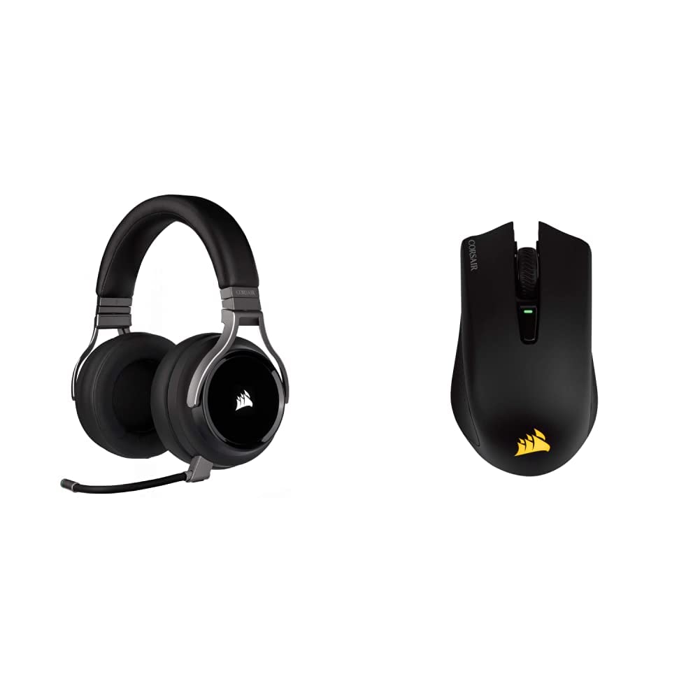 Corsair Virtuoso RGB Wireless Gaming Headset & Harpoon RGB Wireless Gaming Mouse Bundle - Rechargeable with Slipstream Tech, 10,000 DPI Optical Sensor - Perfect for PC Gaming, Streaming & Esports Tournaments