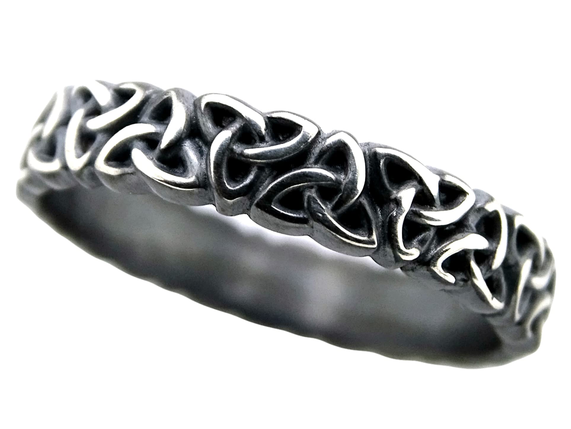 Viking Knot Ring - White Gold & Black Gold Trinity Knot Celtic Eternity Ring - Unique Men's Wedding Band - Perfect Gift for Him - Ideal for Viking-Themed Weddings, Anniversary Gifts & Norse Jewelry Collections