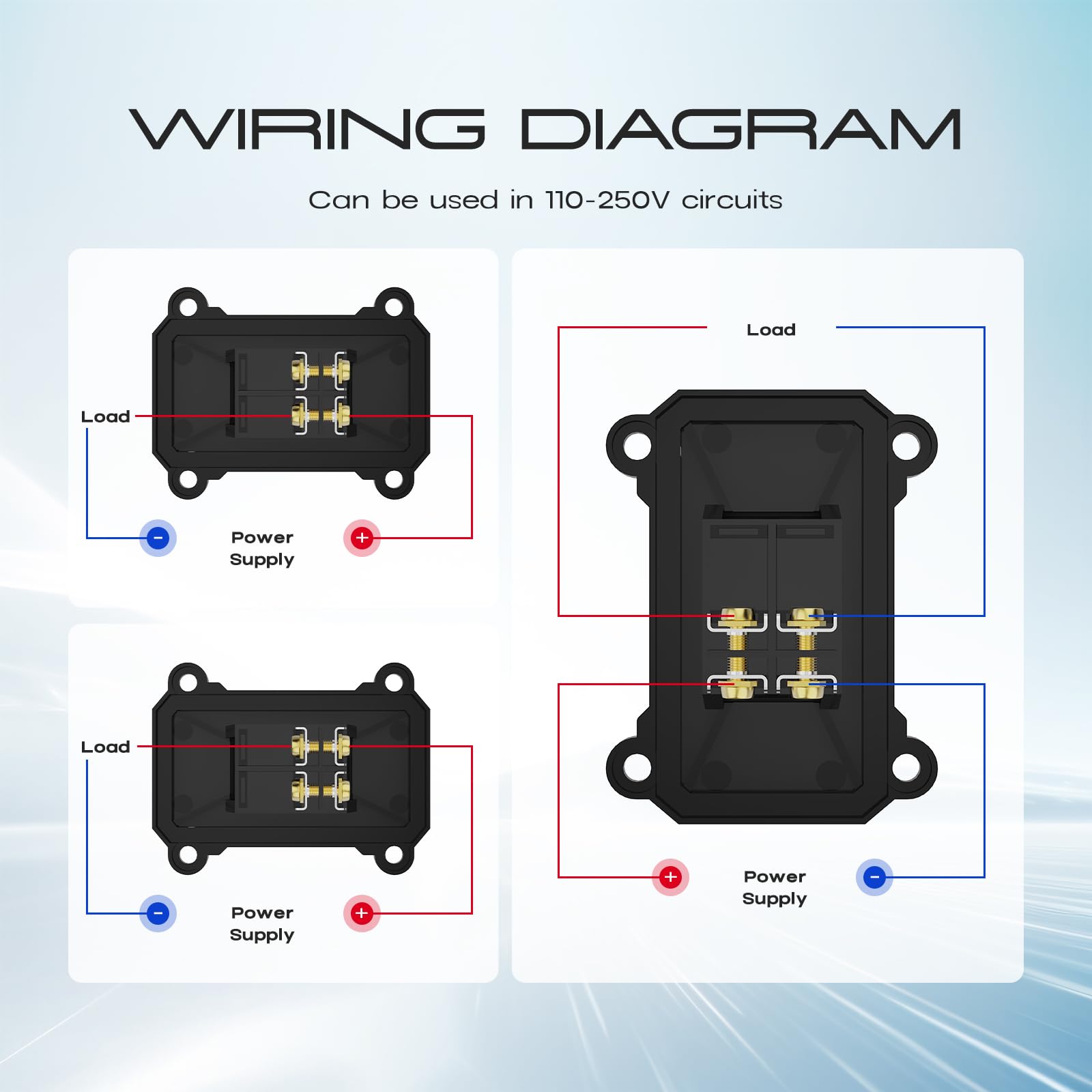 20A-125V/16A-250V AC Waterproof Rocker Switch with Red LED Light - DPST Double Pole Toggle Switch - IP66 Outdoor Rated for Marine, RV & Industrial Equipment