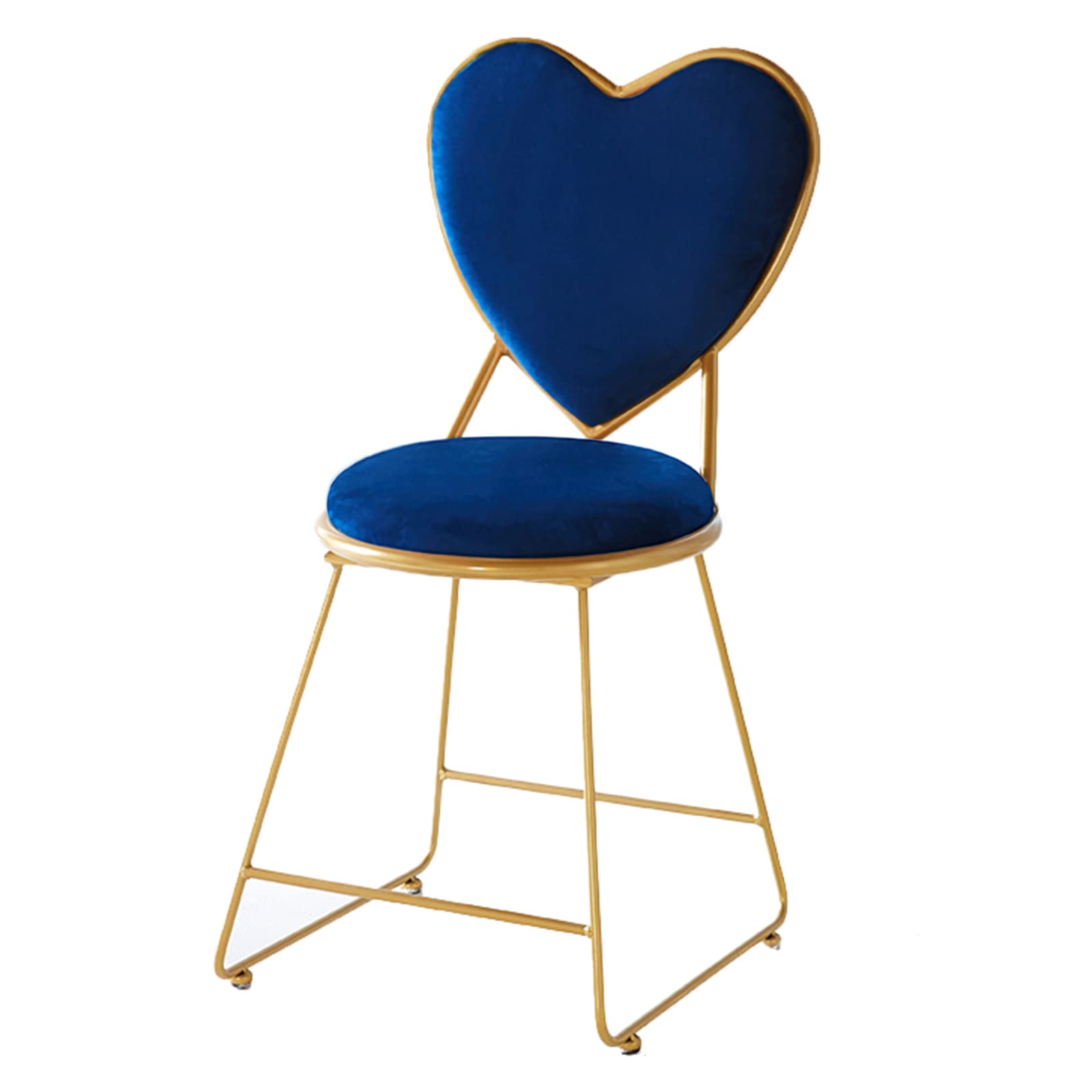 JHSLXD Creative Heart-Shaped Vanity Chair with Golden Back - 80CM Blue Flannel Dressing Table Makeup Stool for Kids Room & Bedroom Decor | Perfect for Girls' Bedroom, Nursery, and Makeup Vanity Areas