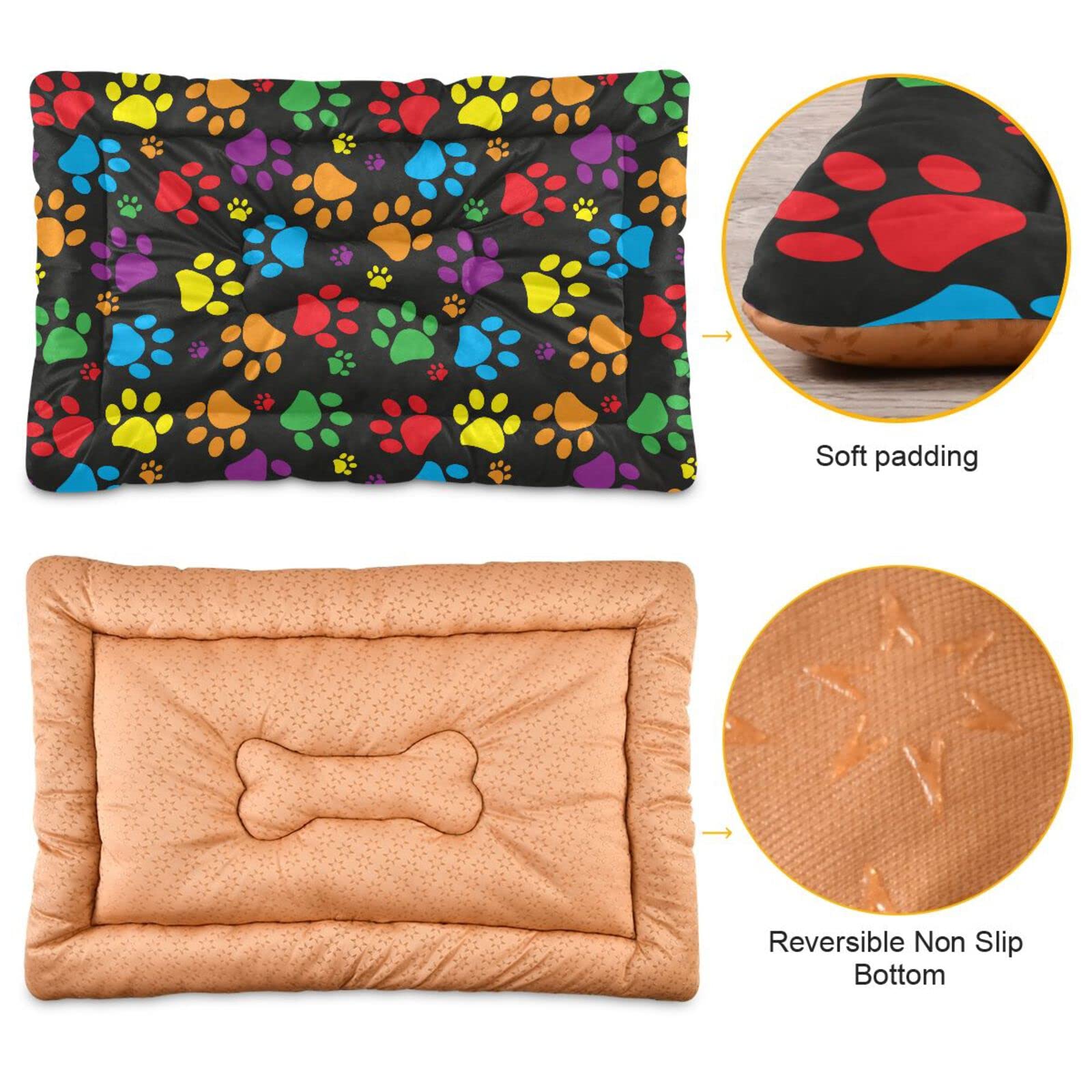 Ultra Soft Washable Dog Bed - Fleece Pet Crate Mat for Dogs & Cats - 24x18 Inch Cute Paw Print Design - Perfect for Kennels, Crates & Home Use - Cozy Sleeping Pad for Small to Medium Pets