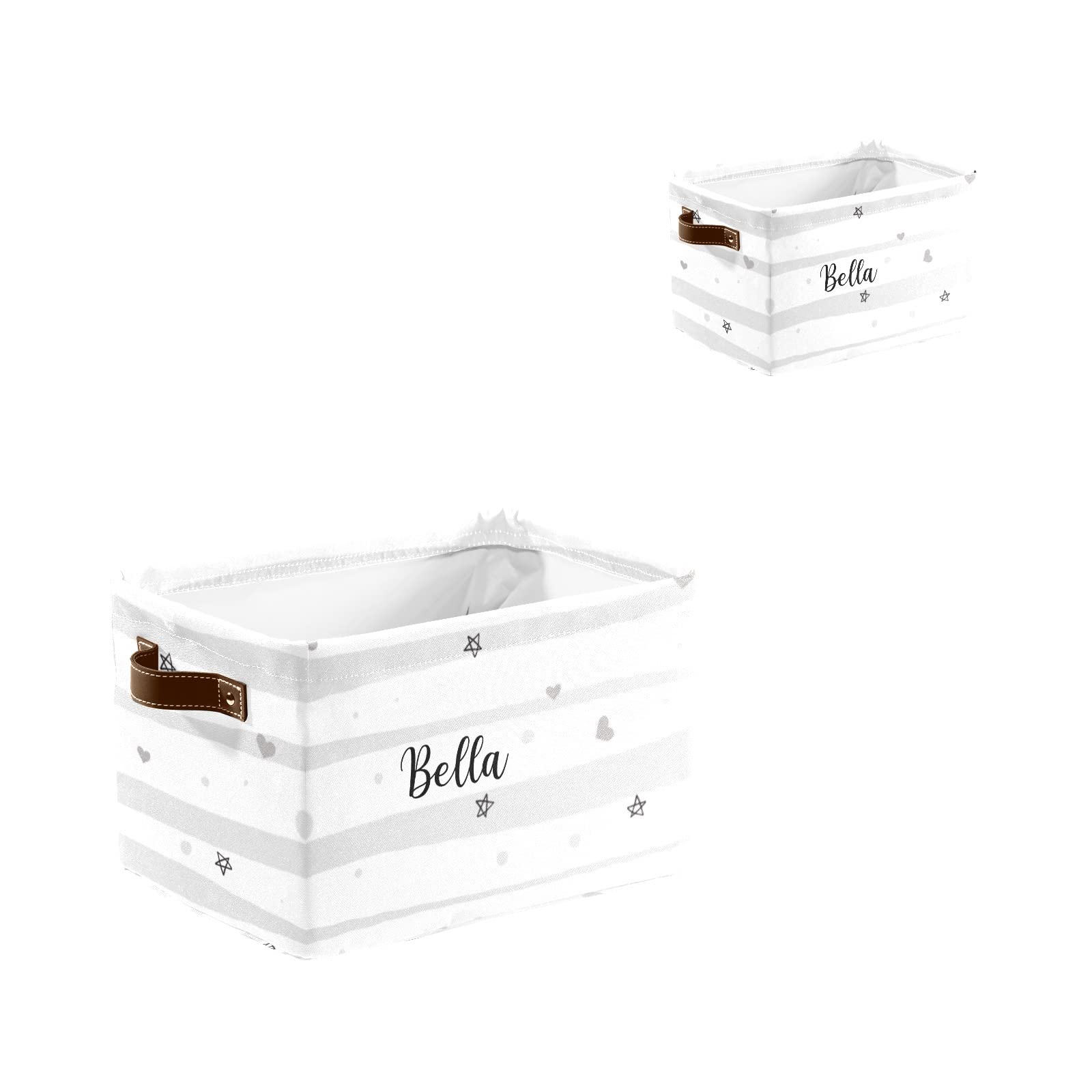 Personalized Collapsible Storage Bin with Name - Light Striped Fabric Organizer Box for Clothes, Toys, Pet Supplies & Nursery Items | Custom Closet Storage Basket for Home Organization & Space Saving