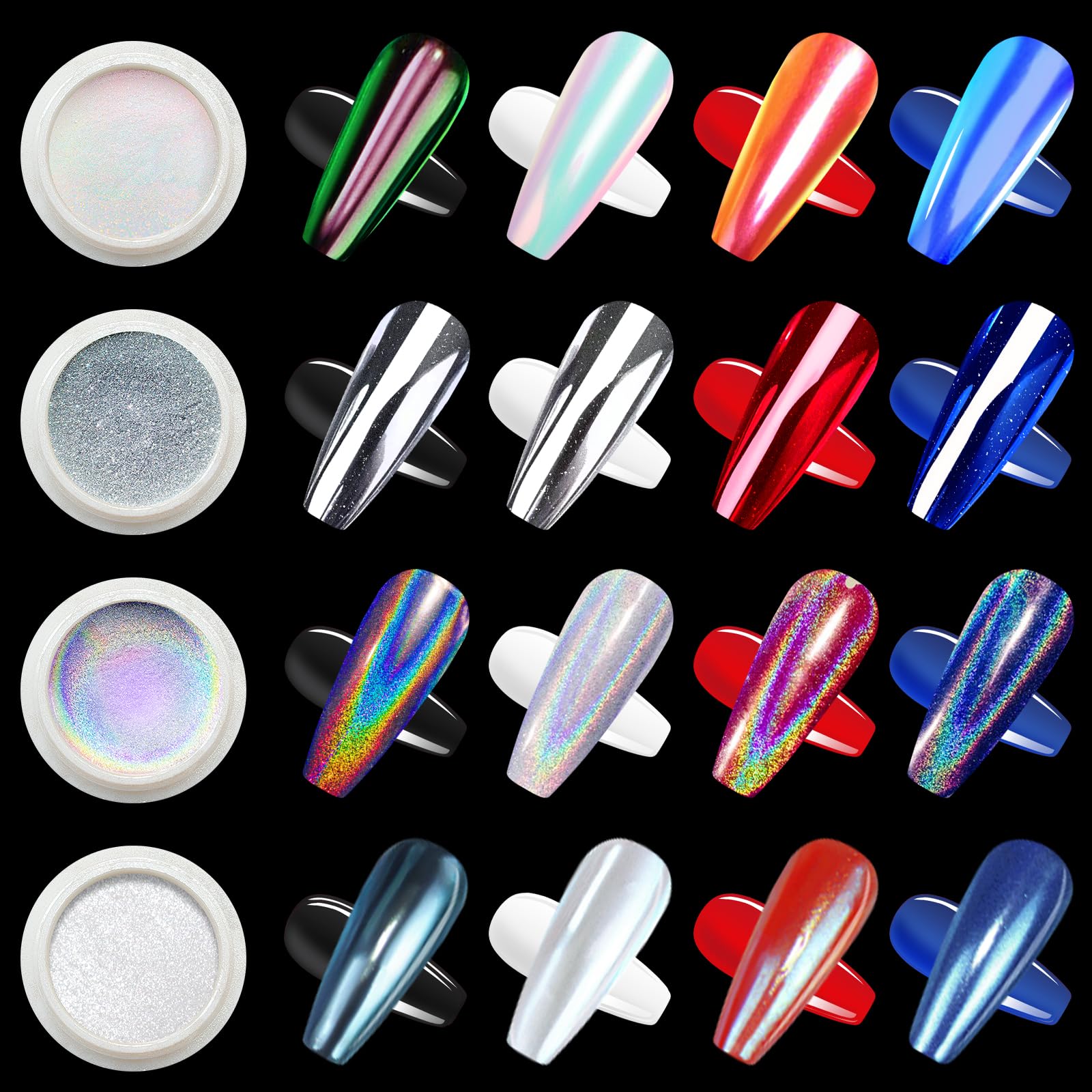 Pearl White Chrome Nail Powder for Women - Aurora Mermaid Iridescent & Holographic Rainbow Nail Glitter - Mirror Effect Metallic Manicure Powder for Nail Art, Salon & DIY Home Nail Designs