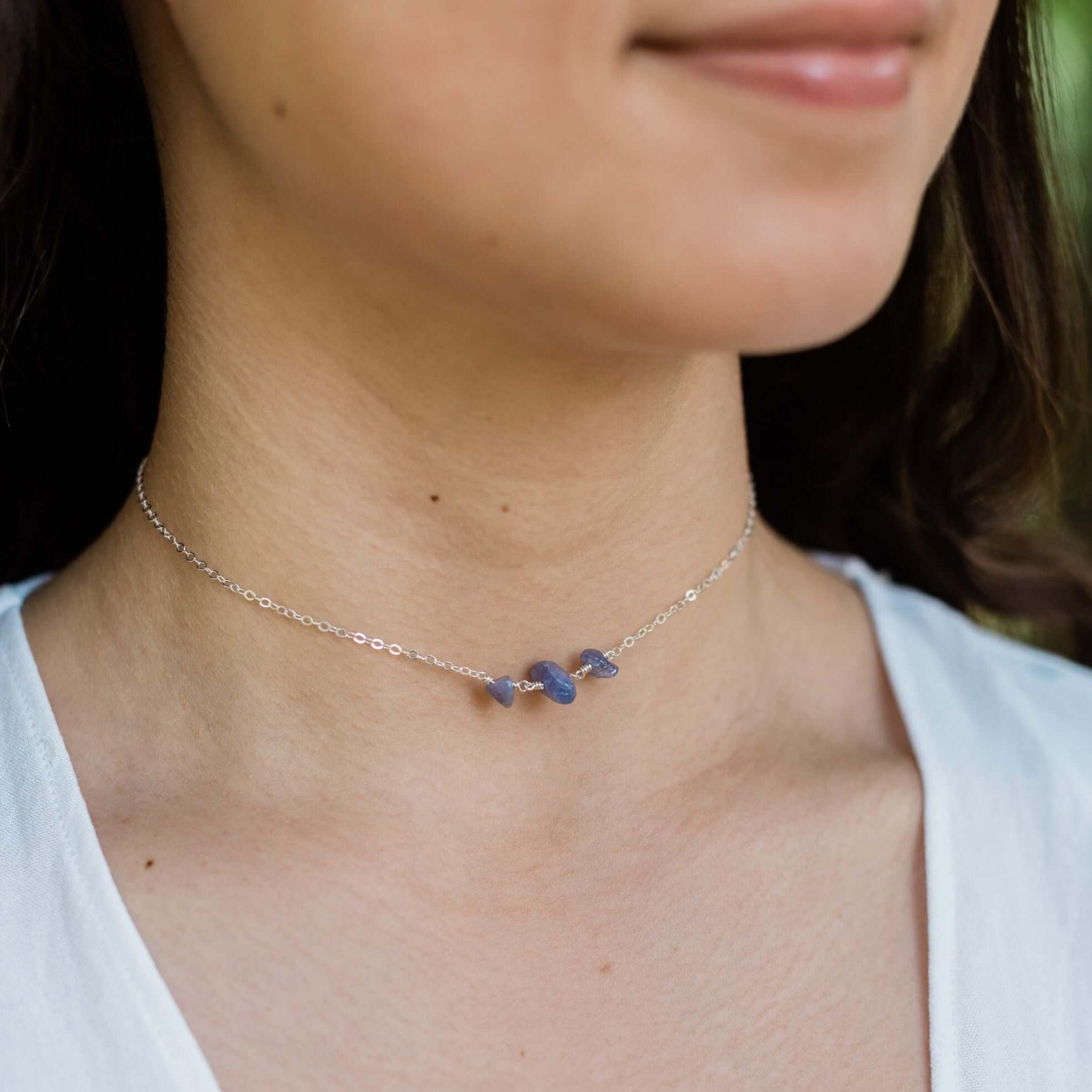 Tanzanite Beaded Chain Choker Necklace | Elegant Blue Gemstone Jewelry for Women | Perfect for Weddings, Parties & Special Occasions