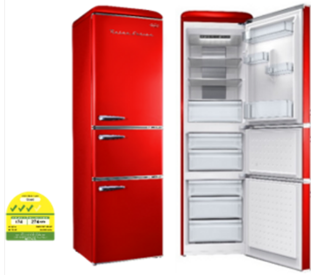 Europace ER 7256W Retro 3-Door Versa Zone Refrigerator - Energy Efficient, Spacious Design for Kitchen, Office, or Garage Use