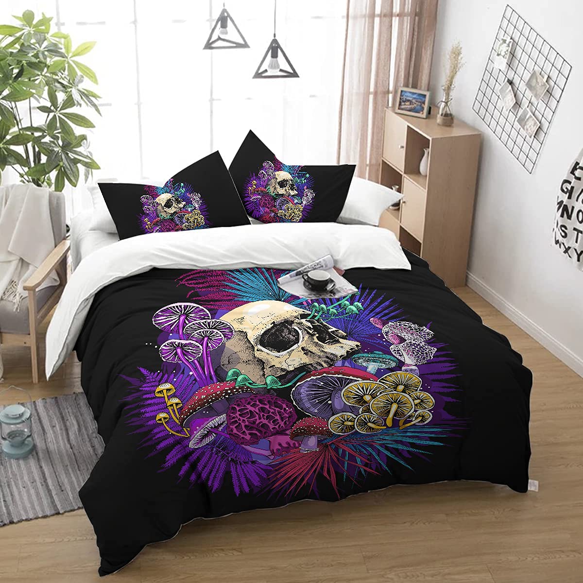 **Dropshipful Full Size Skull Duvet Cover Set - 3 Piece Halloween Comforter Cover with Pillowcases - Soft & Breathable All Season Bedding for Gothic, Horror, or Themed Bedrooms**    *(Use for Halloween decor, horror-themed bedrooms, or gothic-style home aesthetics.)*