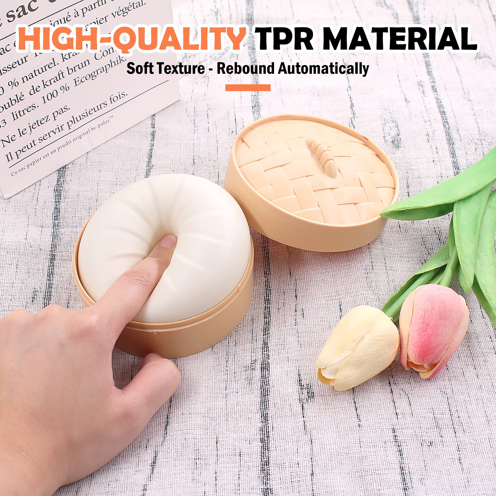 Squishy Dumpling Stress Ball Toy - Soft TPR Fingertip Sensory Toy with Dough-Like Filling for Stress Relief & ADHD - Fun Squishy Balls for Kids & Adults - Perfect for Classroom Prizes, Party Favors, Office Desk Toys, and Anxiety Relief Gifts