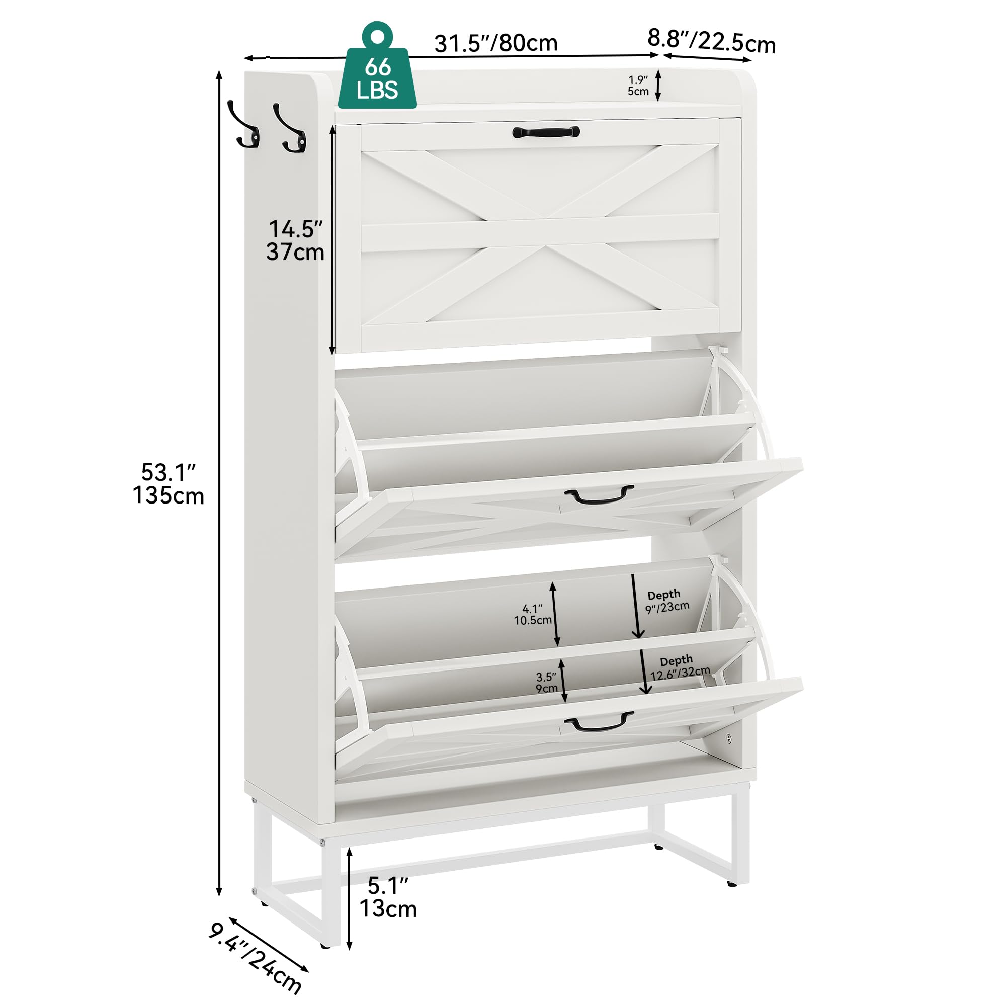 YITAHOME 24-Pair Farmhouse Shoe Storage Cabinet with 3 Flip Drawers - Slim Narrow Shoe Rack Organizer for Hallway, Entryway, Living Room - Perfect for Small Spaces & Home Organization (White)