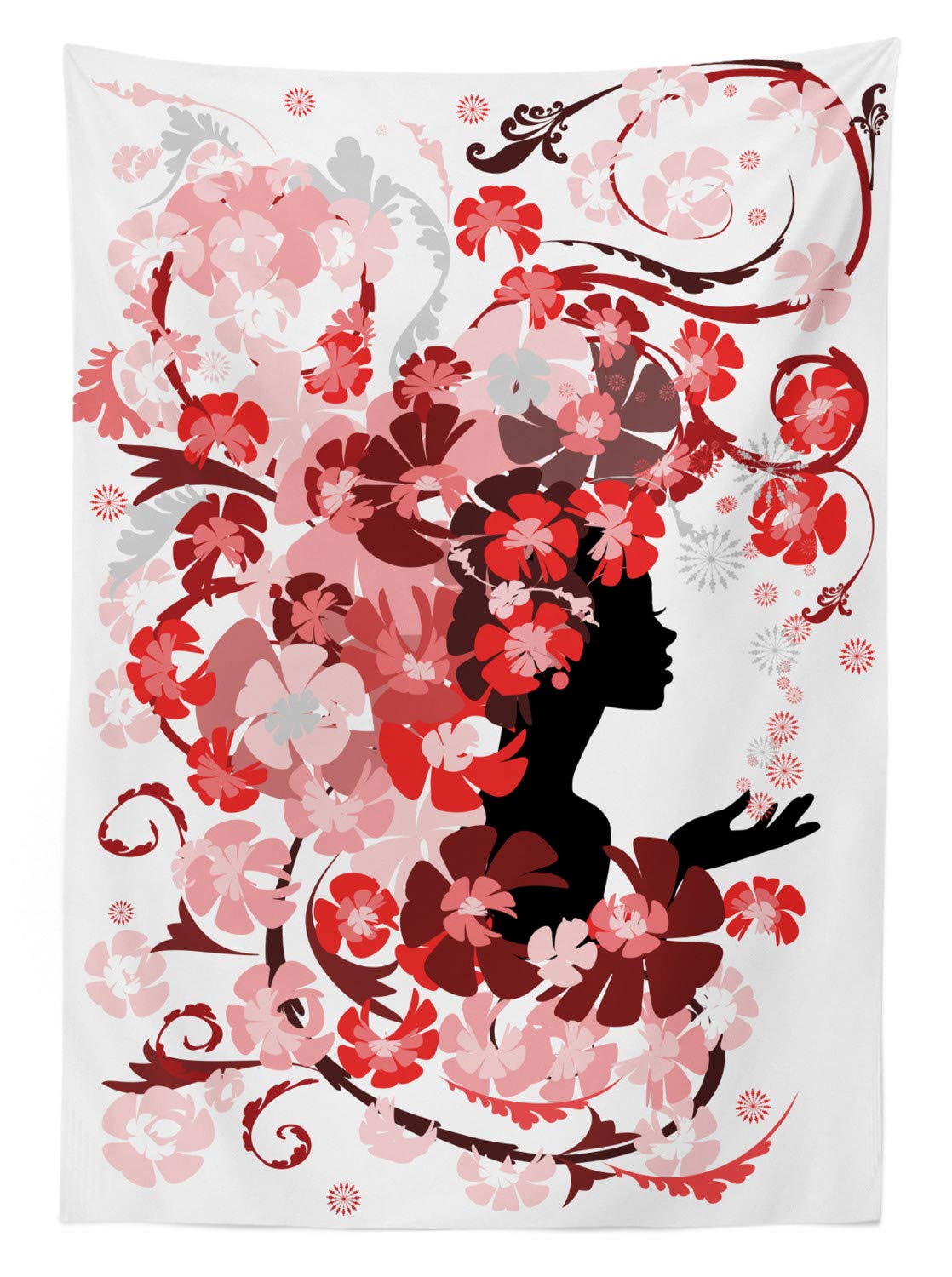 Ambesonne Floral Outdoor Tablecloth - Pink Blossoms Design, Washable Picnic Table Cover 58x84 Inches, Black Pink & Red - Perfect for Garden Parties, Outdoor Dining, and Picnic Decorations