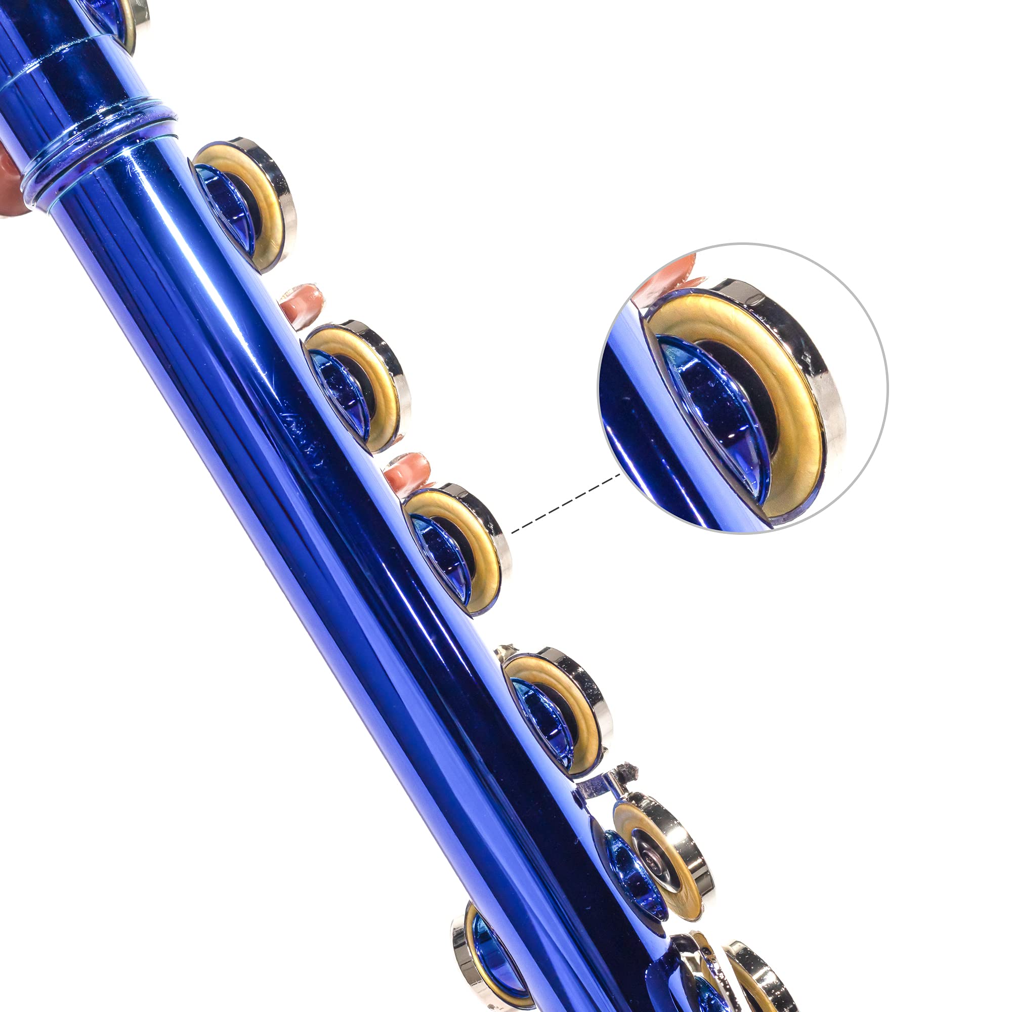 LeSage 16-Key Closed Hole C Flute for Beginners - Blue Student Flute with Case, Cleaning Cloth & Maintenance Kit (C Foot, Offset G, Y-Arm) - Perfect for School Bands, Music Lessons & Practice