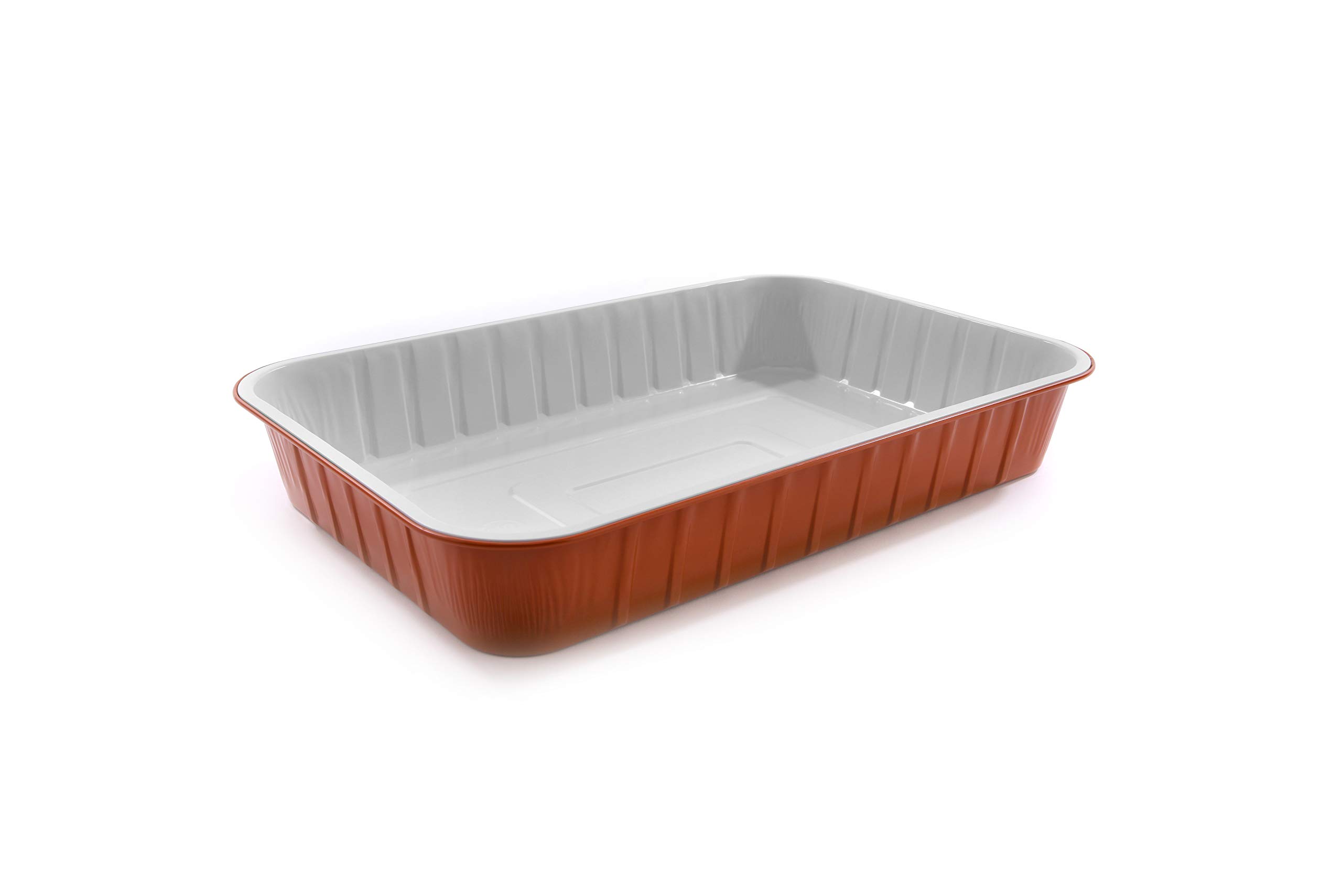 AS222040 | 6-Portion Lacquered Aluminum Trays - Extra Rigid White/Copper | Disposable Food Containers for Oven, Microwave & Takeout | 50-Pack | Perfect for Catering, Parties & Meal Prep