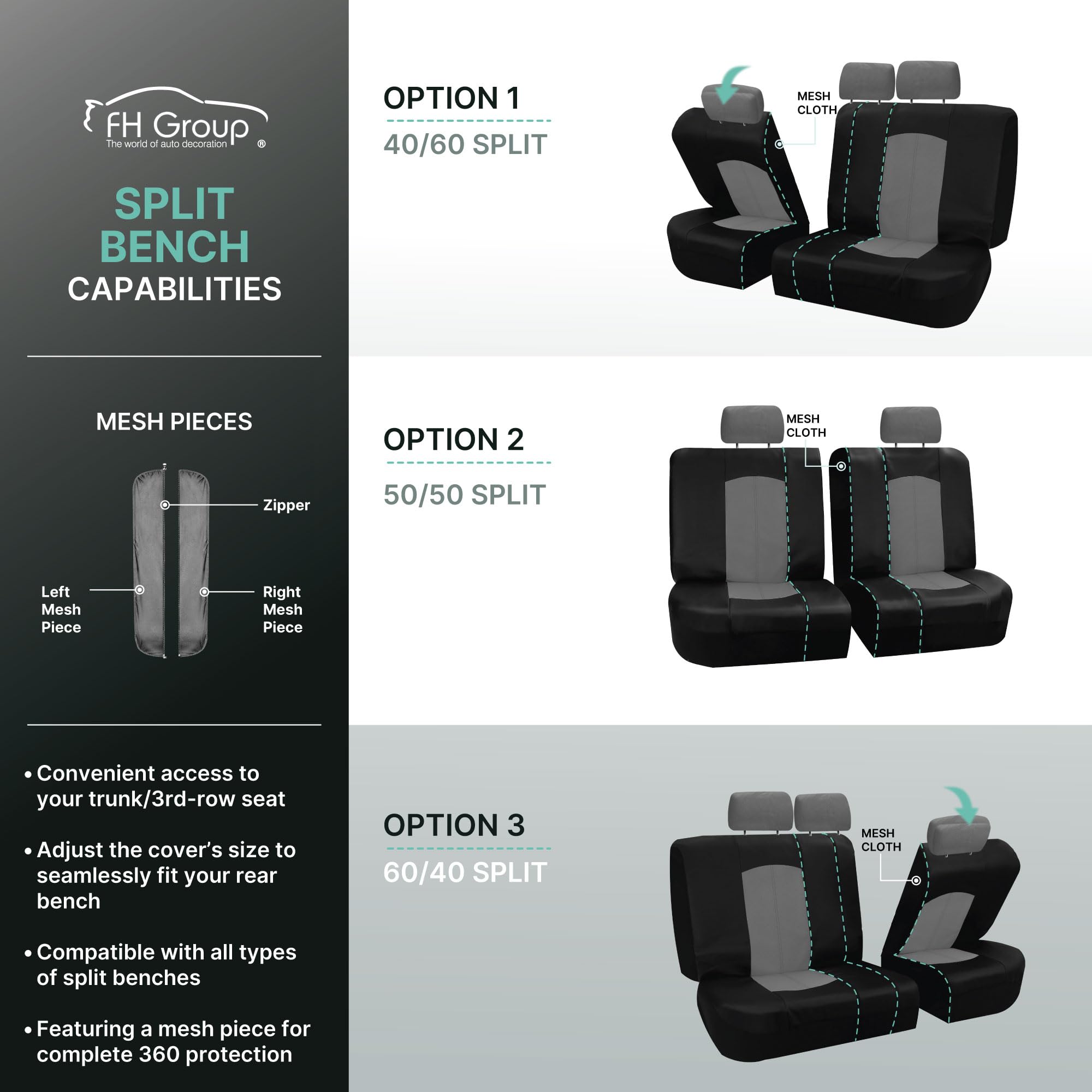 Premium FH Group PU Leather Car Seat Covers Full Set - Universal Fit for SUV, Sedan & Trucks | Airbag Compatible, Split Bench Design | Low Back Front & Rear Seat Protection | Durable Solid Gray Automotive Interior Accessories | Perfect for Daily Commute, Road Trips & Family Travel