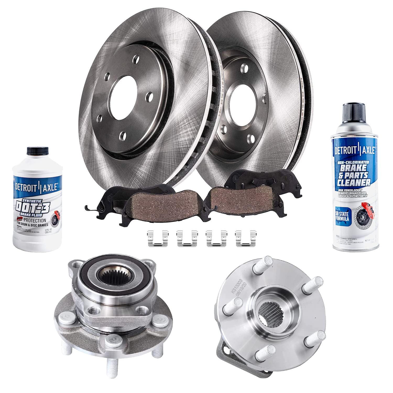 Detroit Axle Front Brake Kit - Compatible with 2009-2013 Subaru Forester & 2008-2011/2013 Impreza - Includes Disc Brake Rotors, Ceramic Brake Pads, Wheel Bearings & Hubs - Durable Replacement for Smooth Braking Performance - Perfect for City Driving, Highway Commuting & Off-Road Adventures