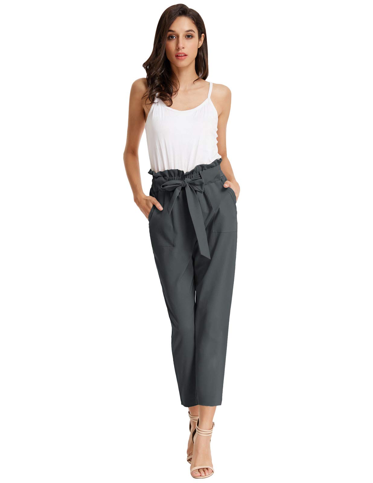 GRACE KARIN Women's High Waisted Paper Bag Pants - Slim Fit Office Work Pants for Women, Professional Business Casual Trousers, Perfect for Work, Office, Business Meetings & Daily Wear