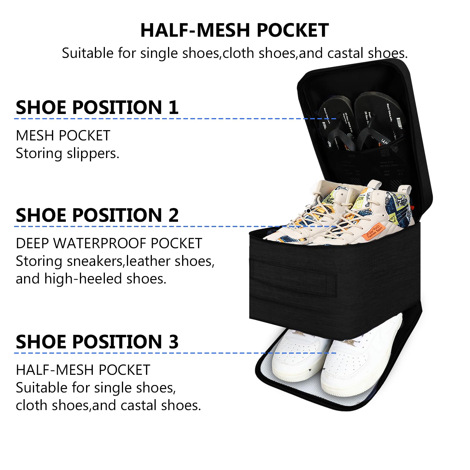 Waterproof Travel Shoe Bag for 3 Pairs - Compact Shoe Organizer for Men & Women (Black) - Perfect for Packing Sneakers & Gym Shoes