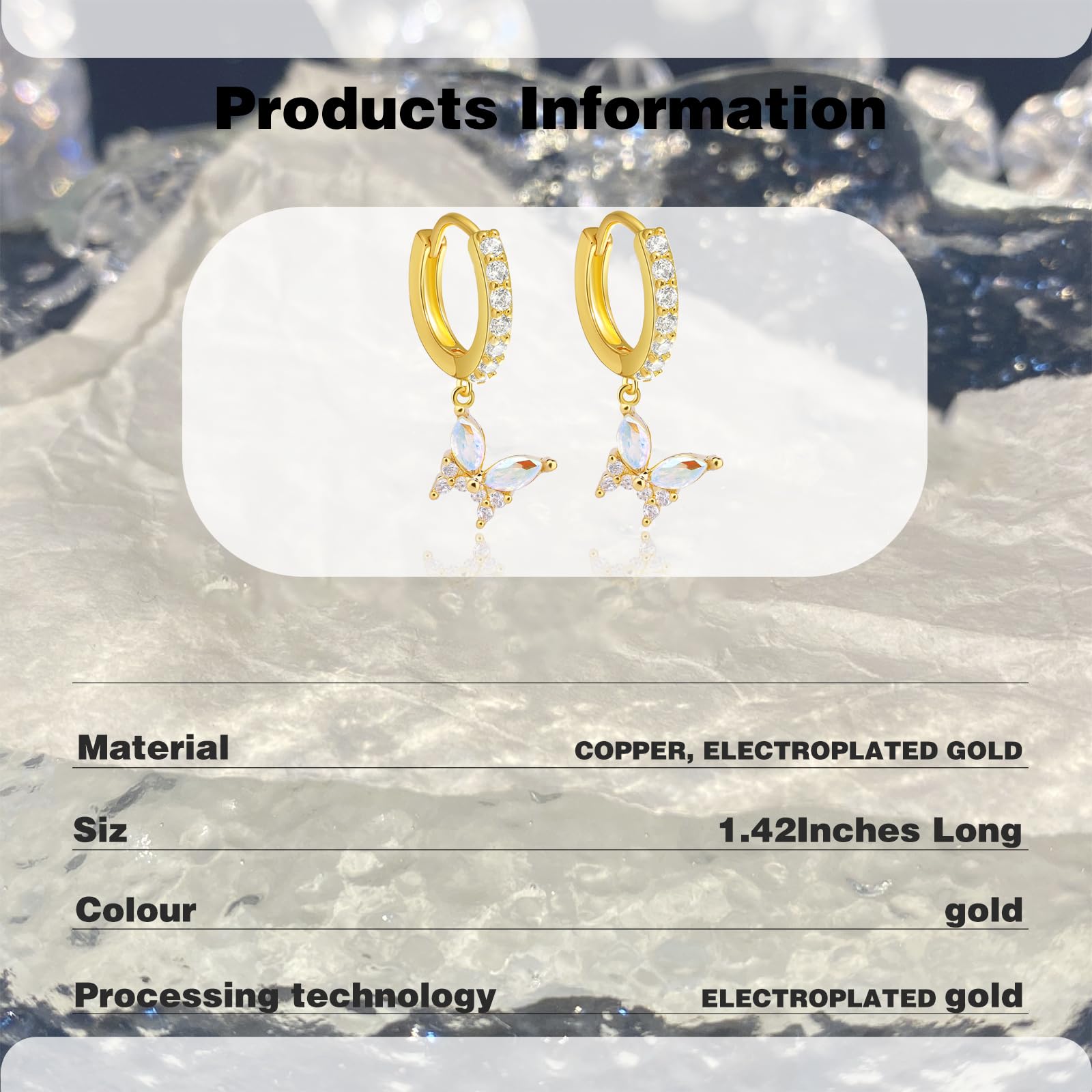 925 Sterling Silver Butterfly Drop Dangle Huggie Zircon Earrings for Women | Elegant Water Drop Hoop Earrings | Lightweight Dainty Jewelry Gift for Her | Perfect for Date Night, Wedding & Everyday Wear