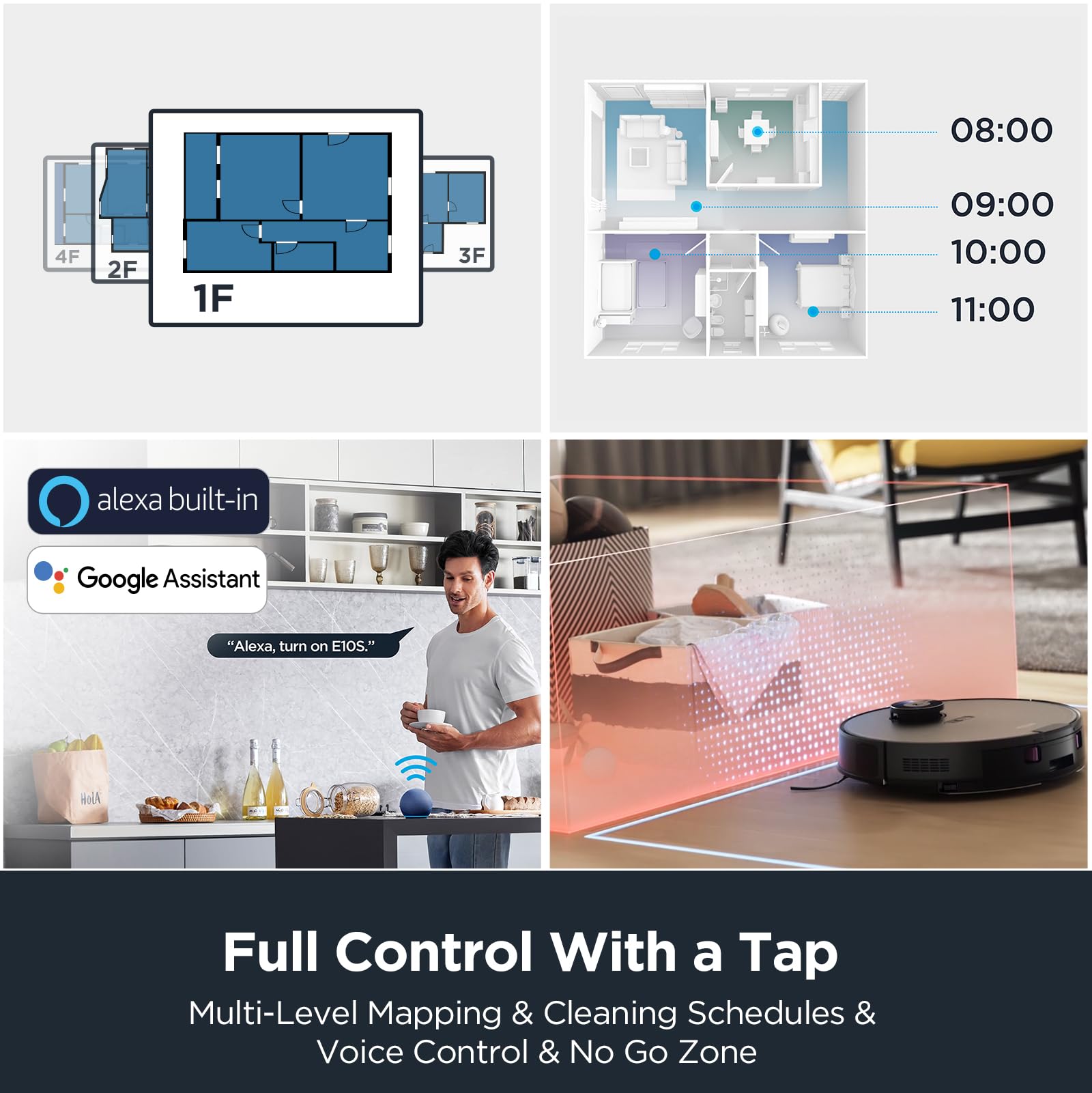 Eureka E10s Robot Vacuum and Mop Combo with Self-Emptying Station - 4000Pa Strong Suction for Pet Hair, Carpets & Hard Floors - 45-Day Capacity, LiDAR Navigation, App Control - Perfect for Pet Owners and Busy Households