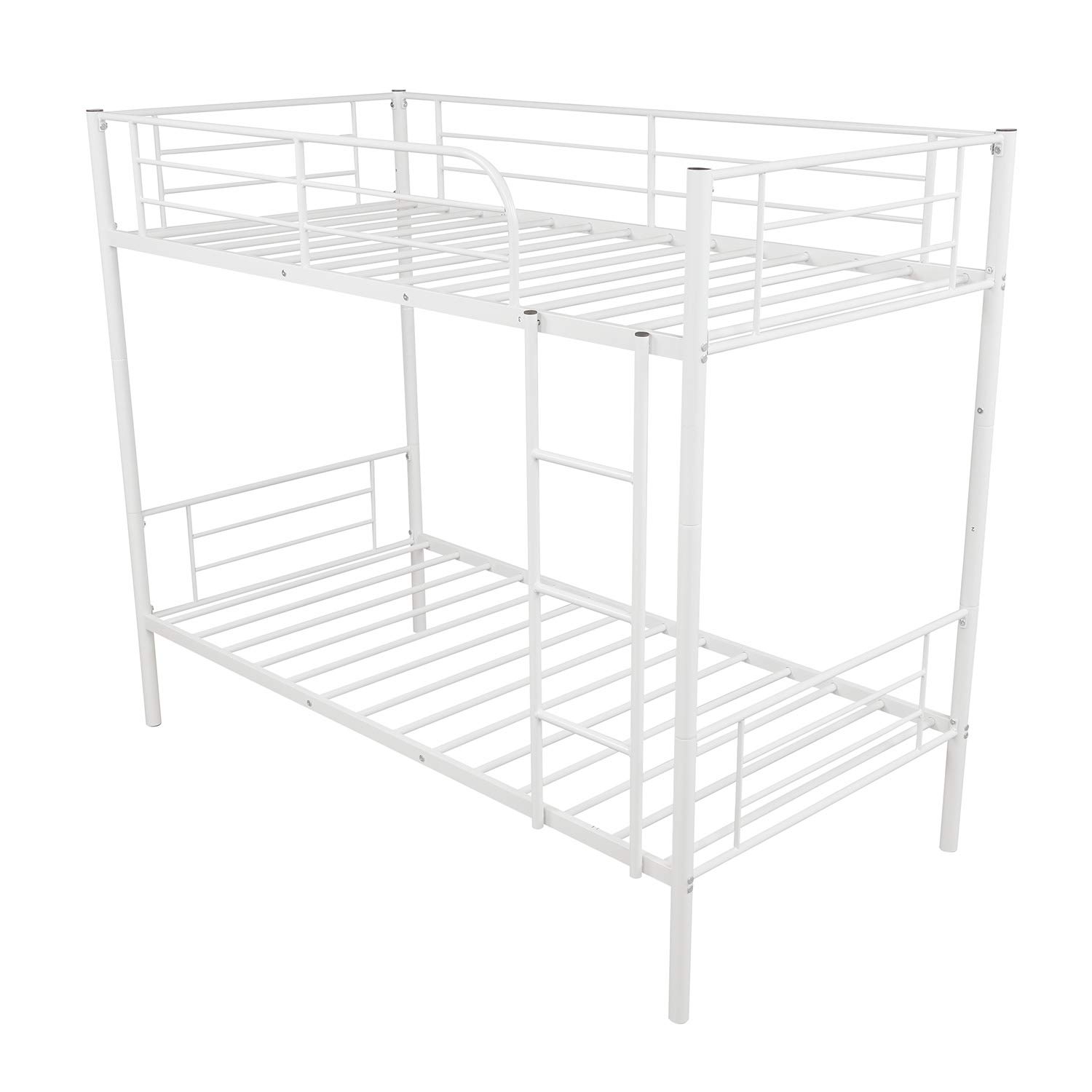 KLMM Twin Over Twin Metal Bunk Bed with Ladder & Guardrails - Convertible to 2 Separate Twin Beds for Kids, Teens & Adults (White) - Perfect for Small Bedrooms, Dorms & Shared Kids' Rooms